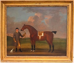 Fine 1760
s English Sporting Art Oil Painting Huntsman Horse 
Dog Landscape