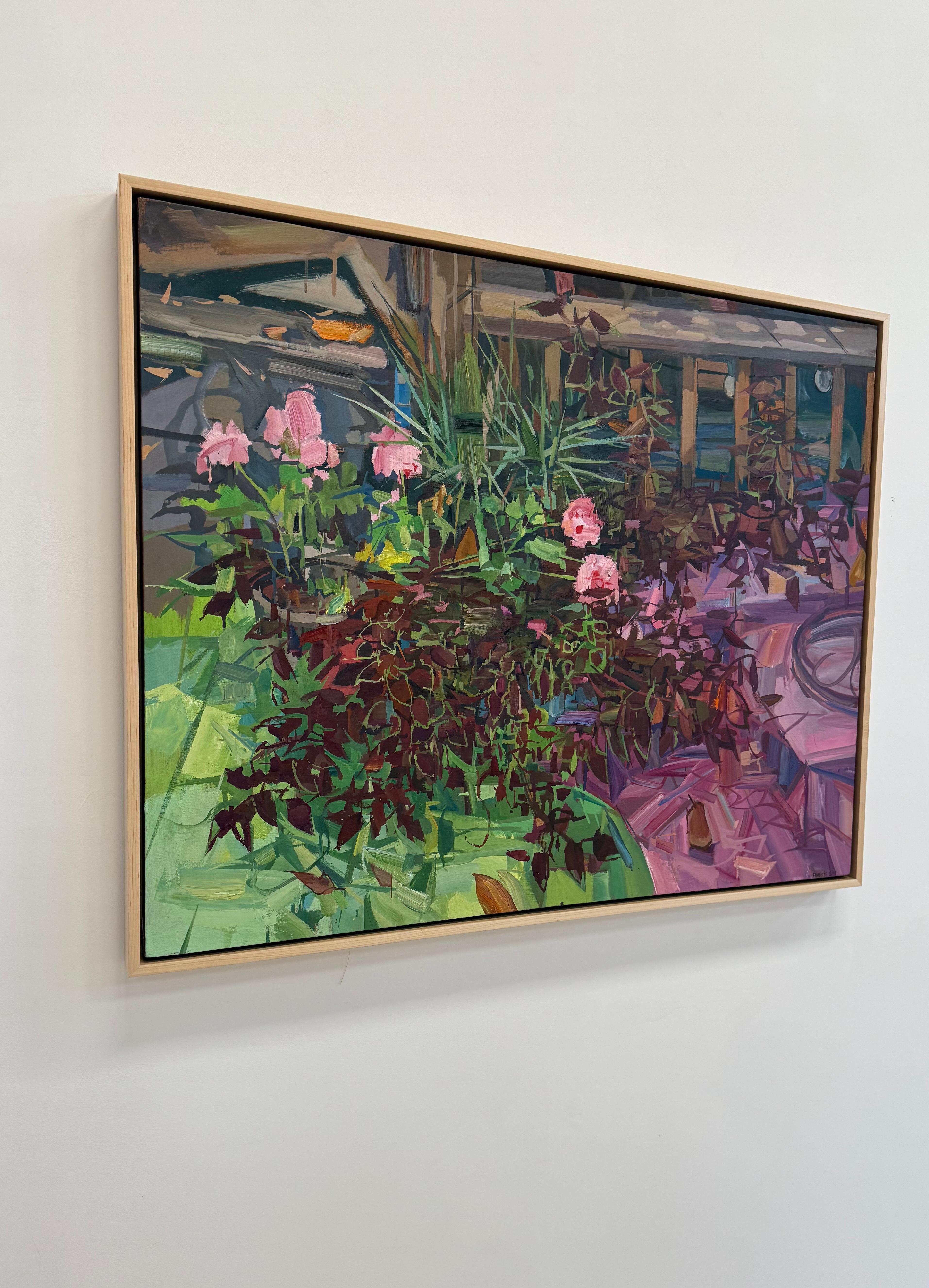 Fusión - Botánico Contemporáneo Rosa Verde Plantas Flores Porche, 2020 - Painting de Francis Sills