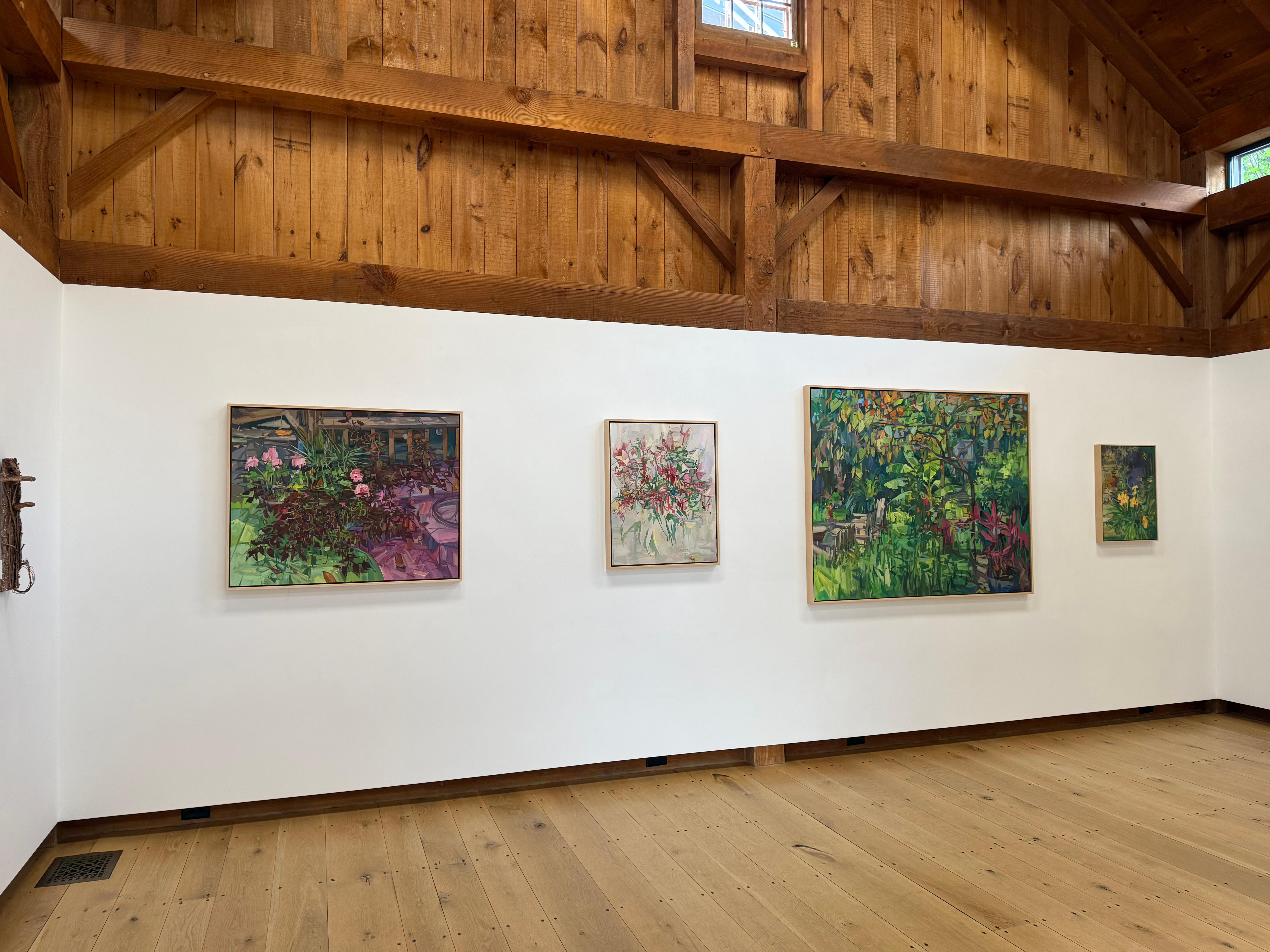 Fusión - Botánico Contemporáneo Rosa Verde Plantas Flores Porche, 2020 - Still-Life Painting Marrón de Francis Sills
