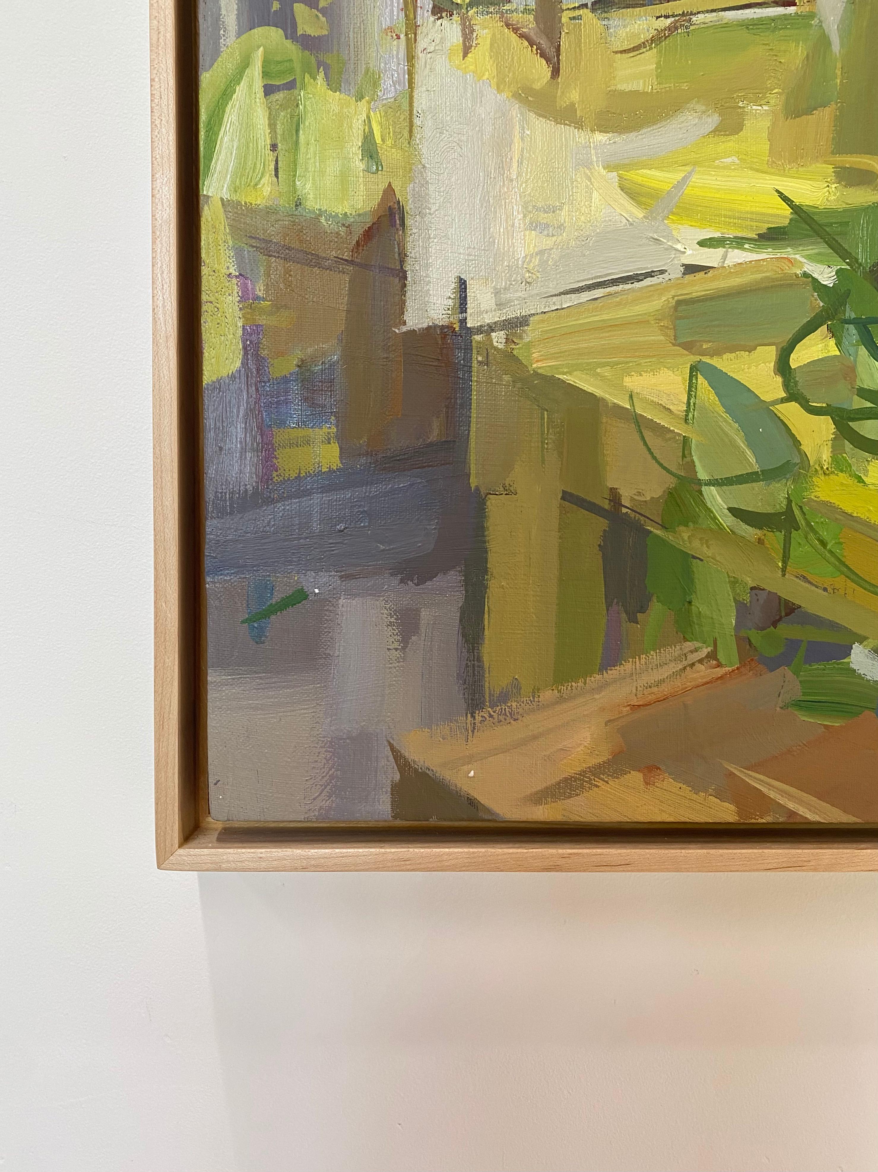 Modified Shift - Nature morte contemporaine abstraite botanique Jaune Vert Fleurs - Beige Still-Life Painting par Francis Sills