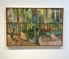 Plants on Porch - Contemporary Botanical Geranium Flowers Potted Plants, 2017
