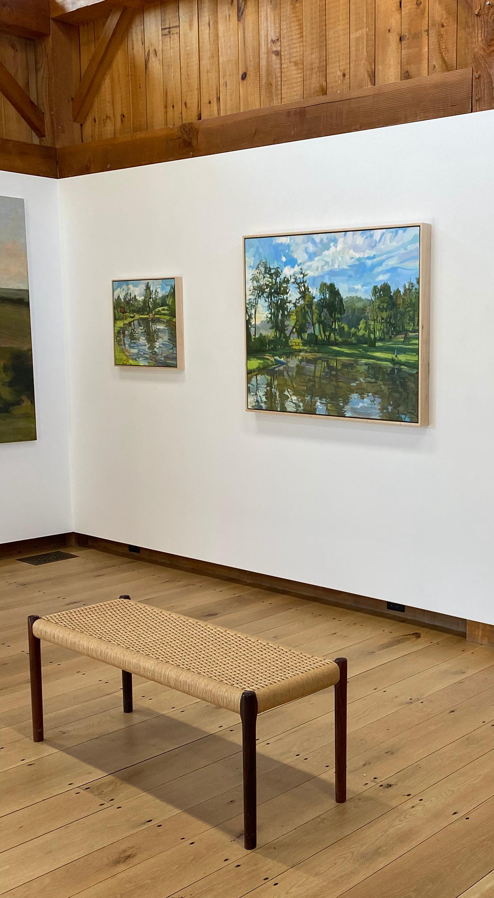 Pond at the Farm - Contemporary Landscape Painting Water Blue Sky Trees, 2021 For Sale 6