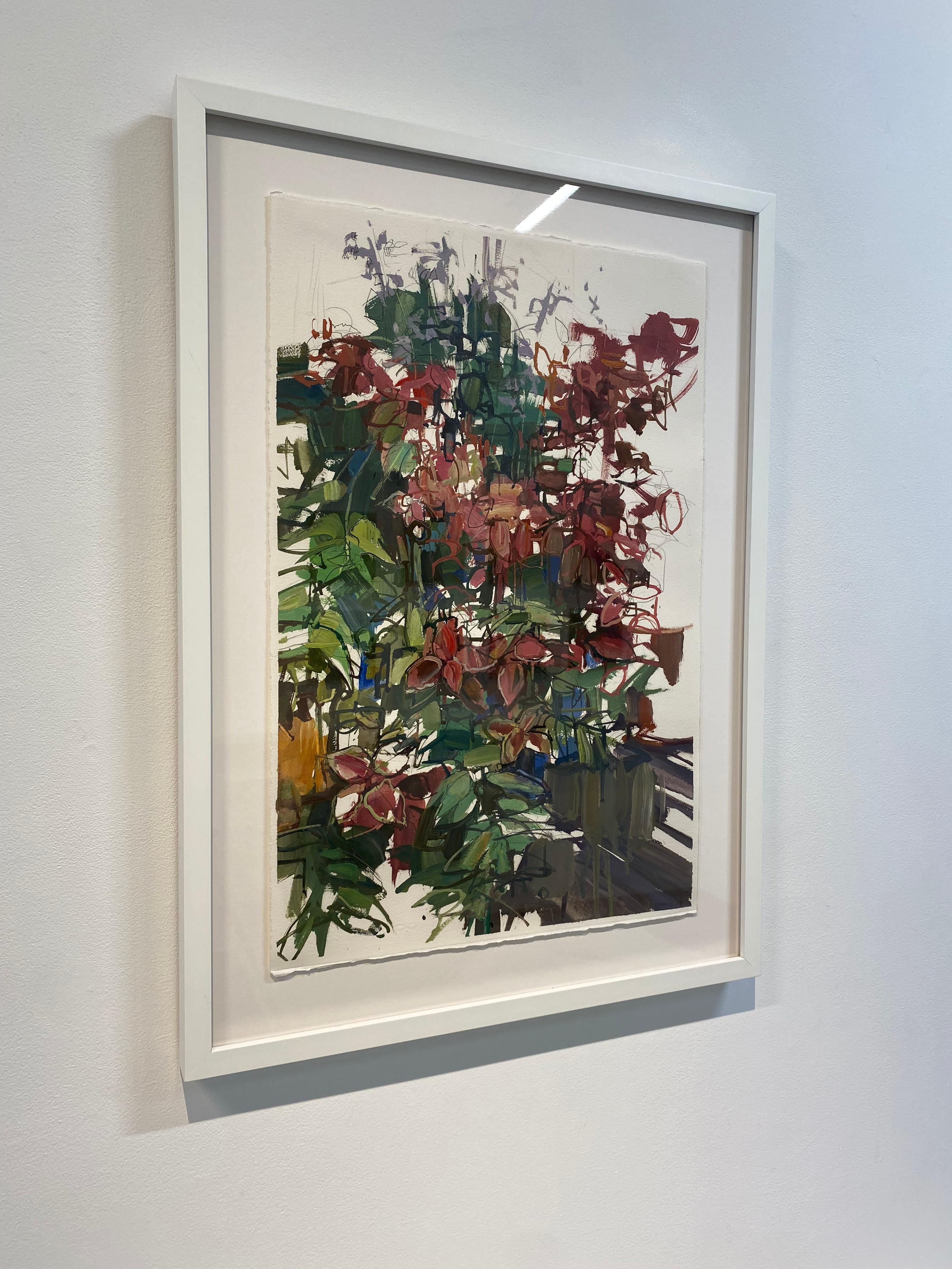 Flores rojas - Botánica abstracta contemporánea Flores rojas Hojas verdes, 2014 - Painting Contemporáneo de Francis Sills