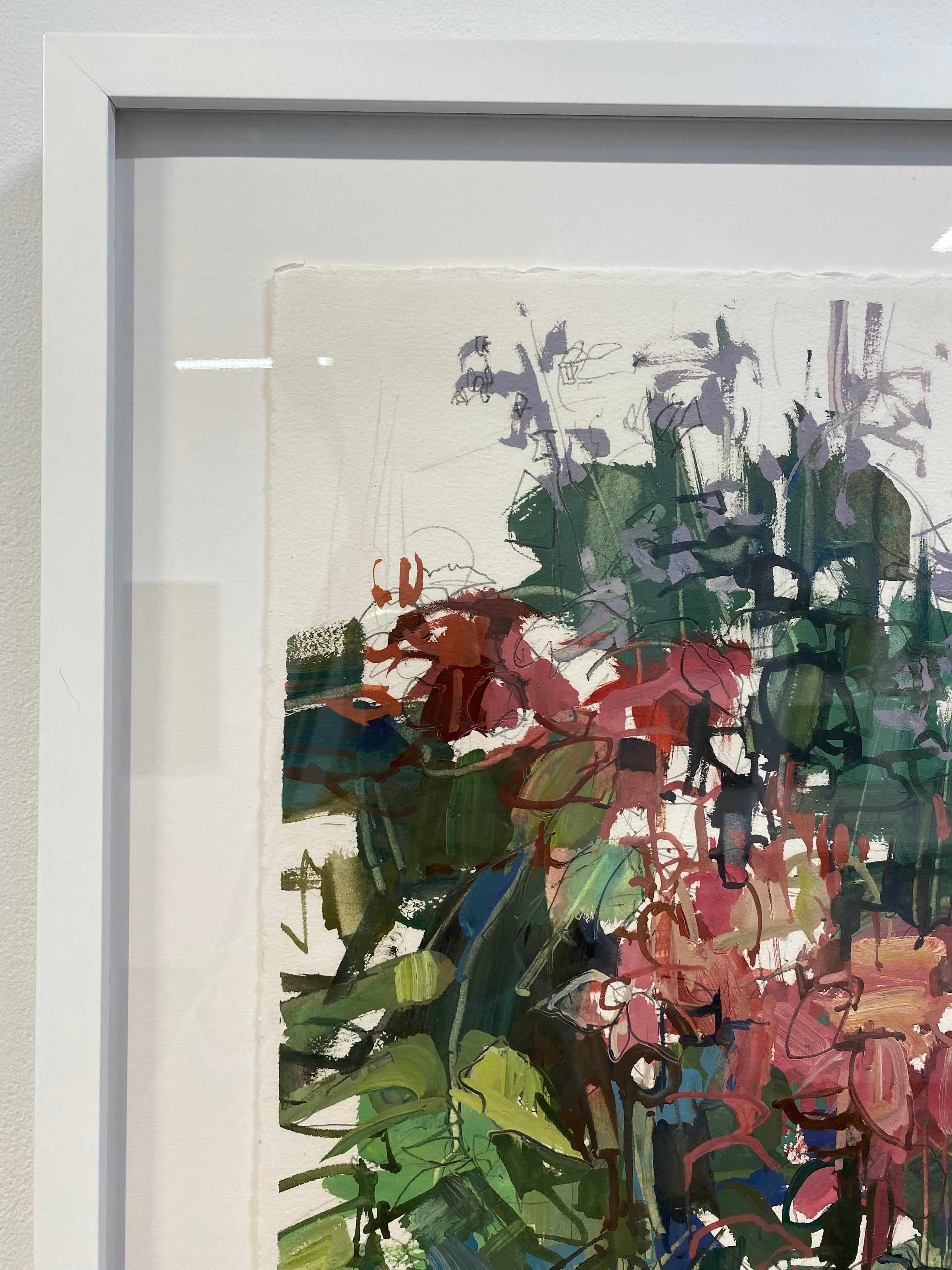 Flores rojas - Botánica abstracta contemporánea Flores rojas Hojas verdes, 2014 en venta 2