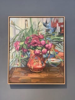 Roses - Pink Red Flowers Plants in Pitcher on Wooden Table Still Life, 2020