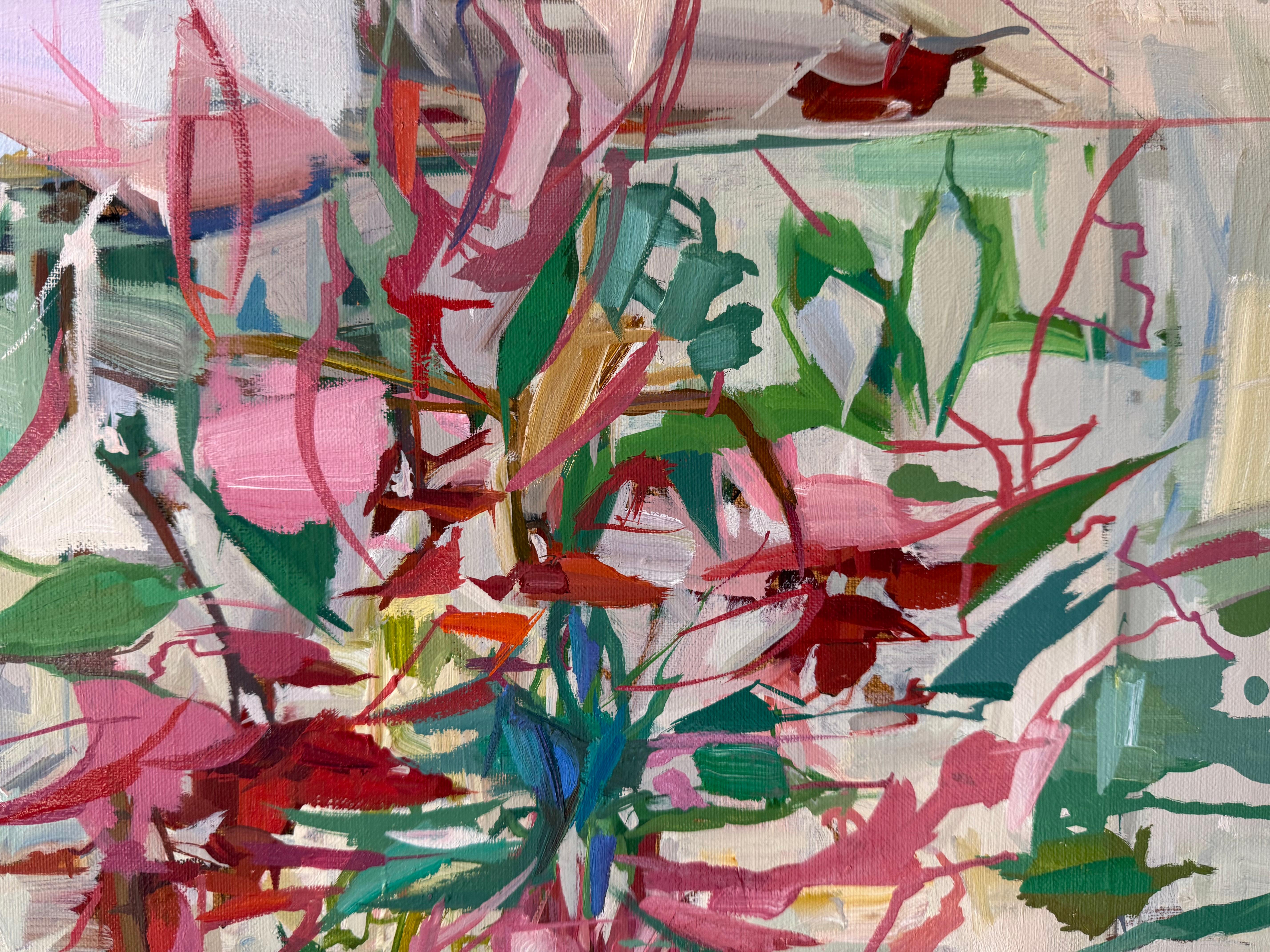 Lys des étoiles - Fleurs botaniques abstraites contemporaines Rouge Rose Vert, 2025 en vente 6