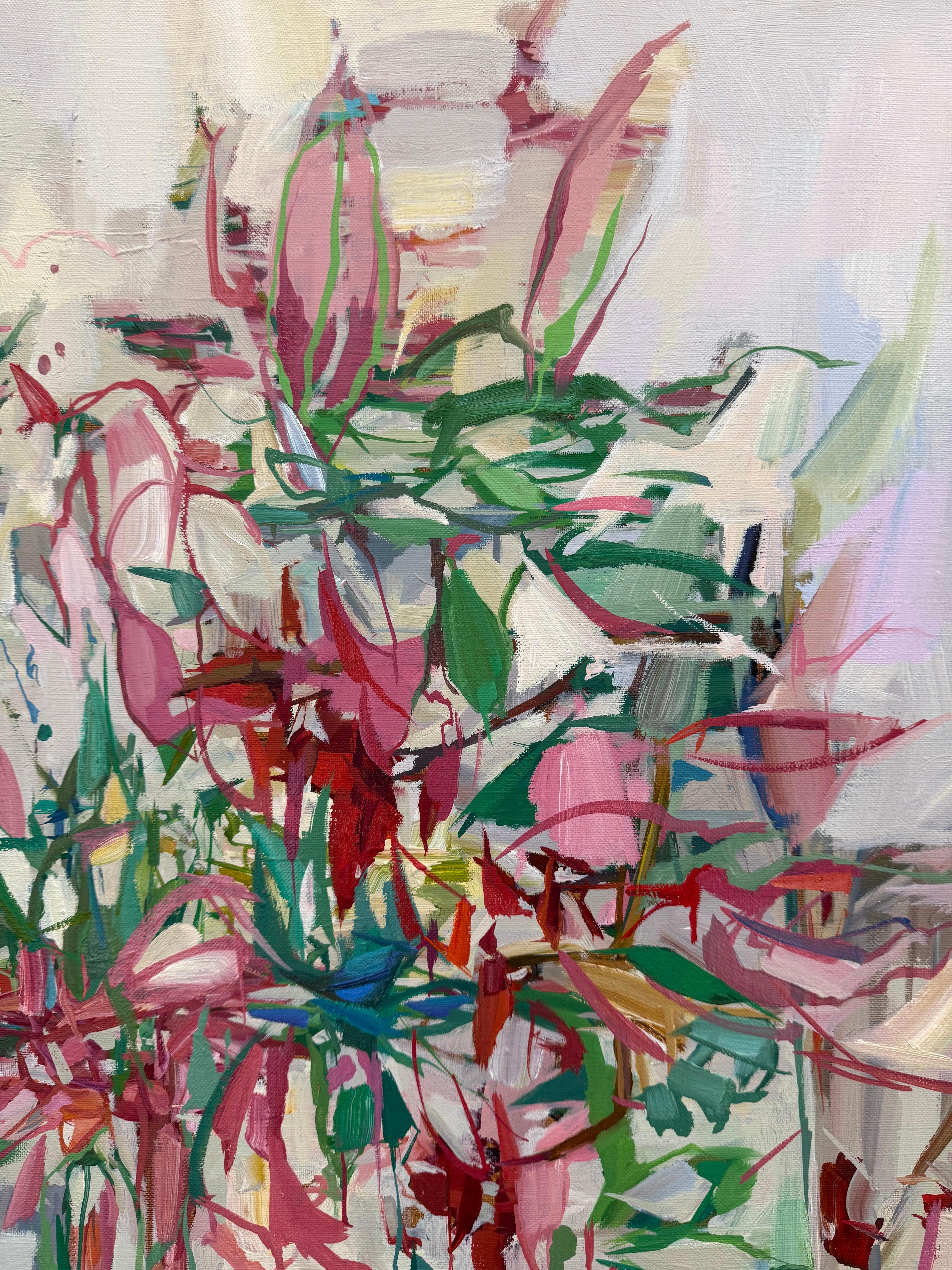 Lys des étoiles - Fleurs botaniques abstraites contemporaines Rouge Rose Vert, 2025 en vente 7