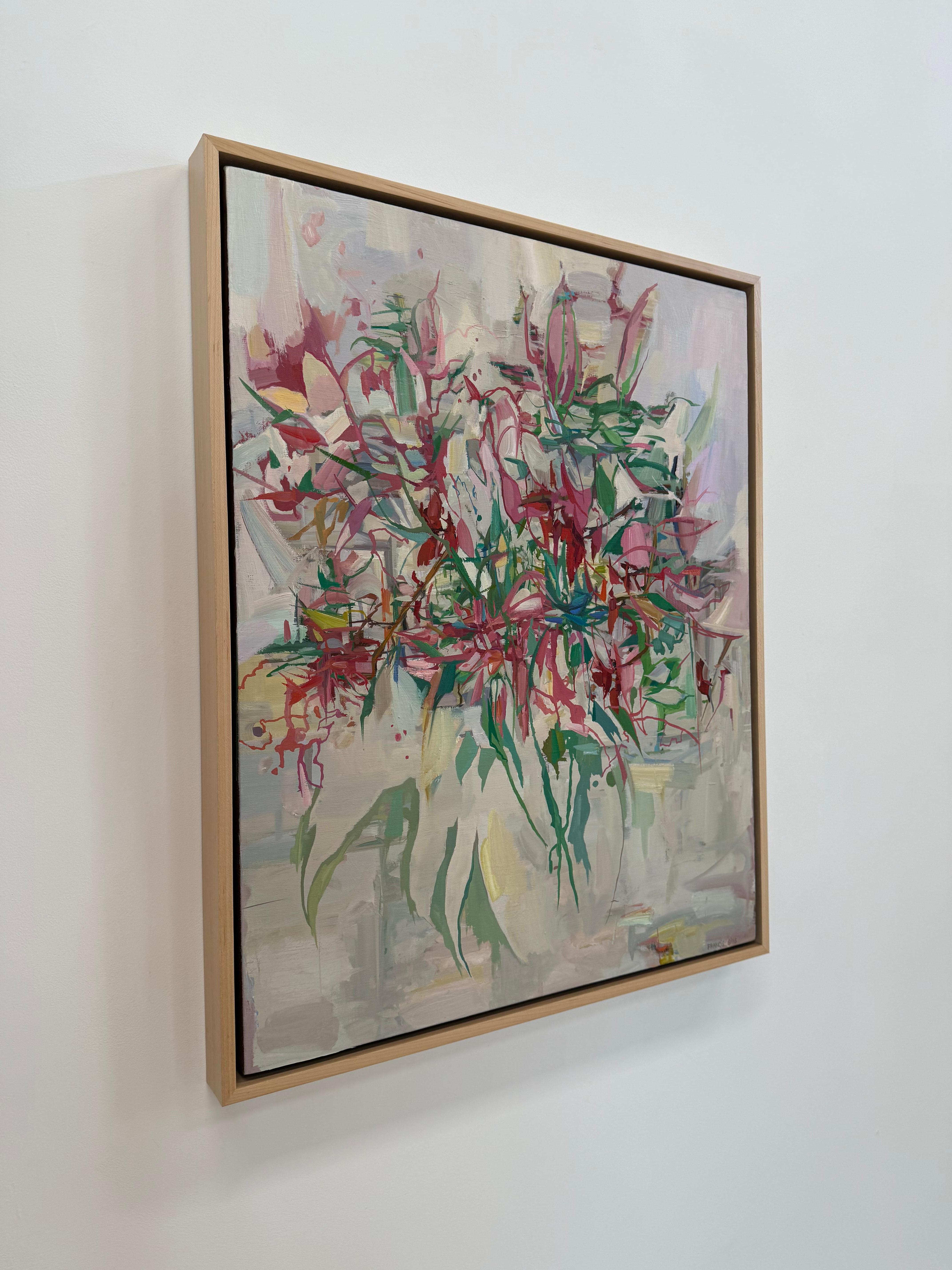 Lys des étoiles - Fleurs botaniques abstraites contemporaines Rouge Rose Vert, 2025 - Gris Landscape Painting par Francis Sills