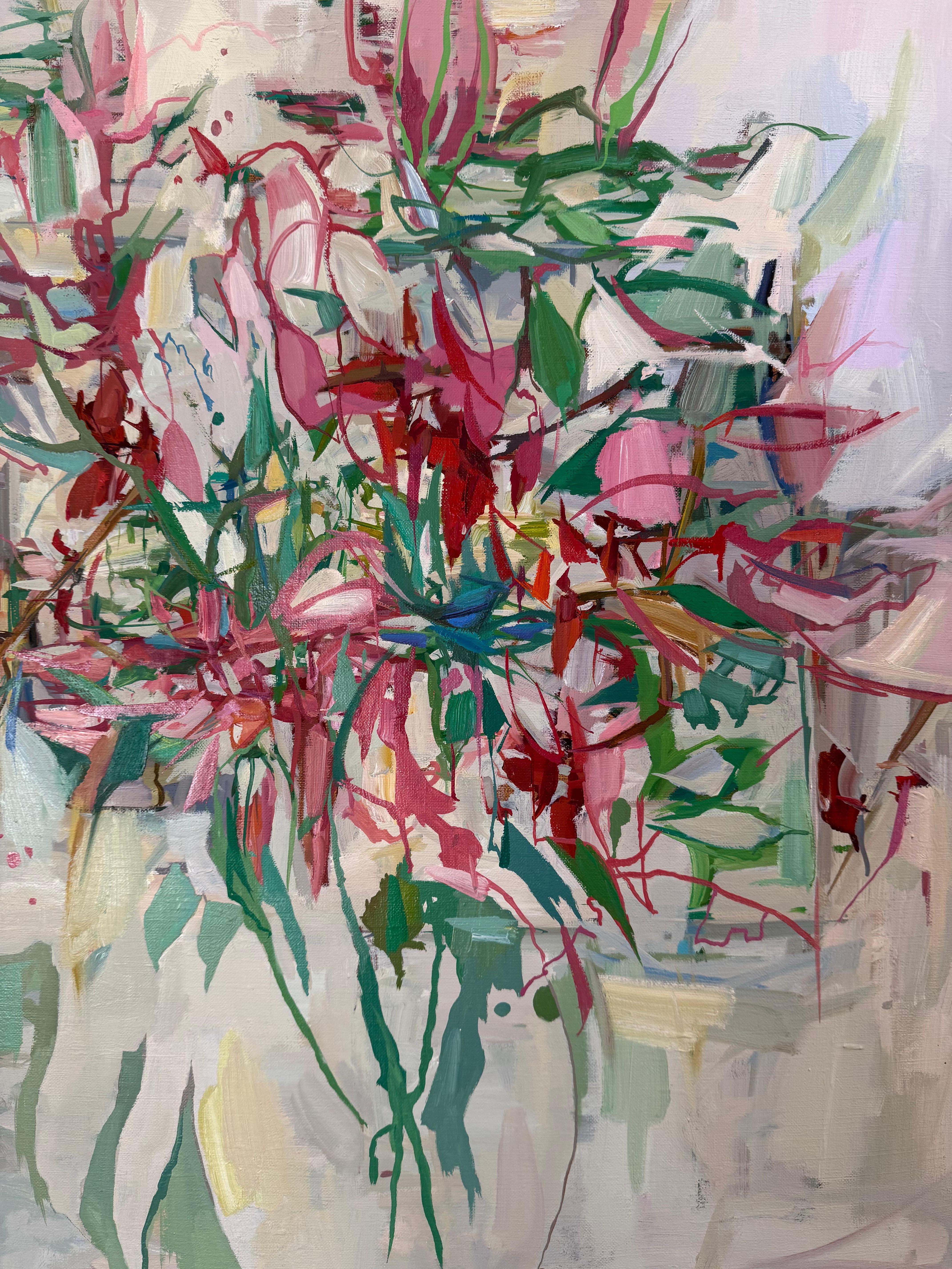 Lys des étoiles - Fleurs botaniques abstraites contemporaines Rouge Rose Vert, 2025 en vente 1