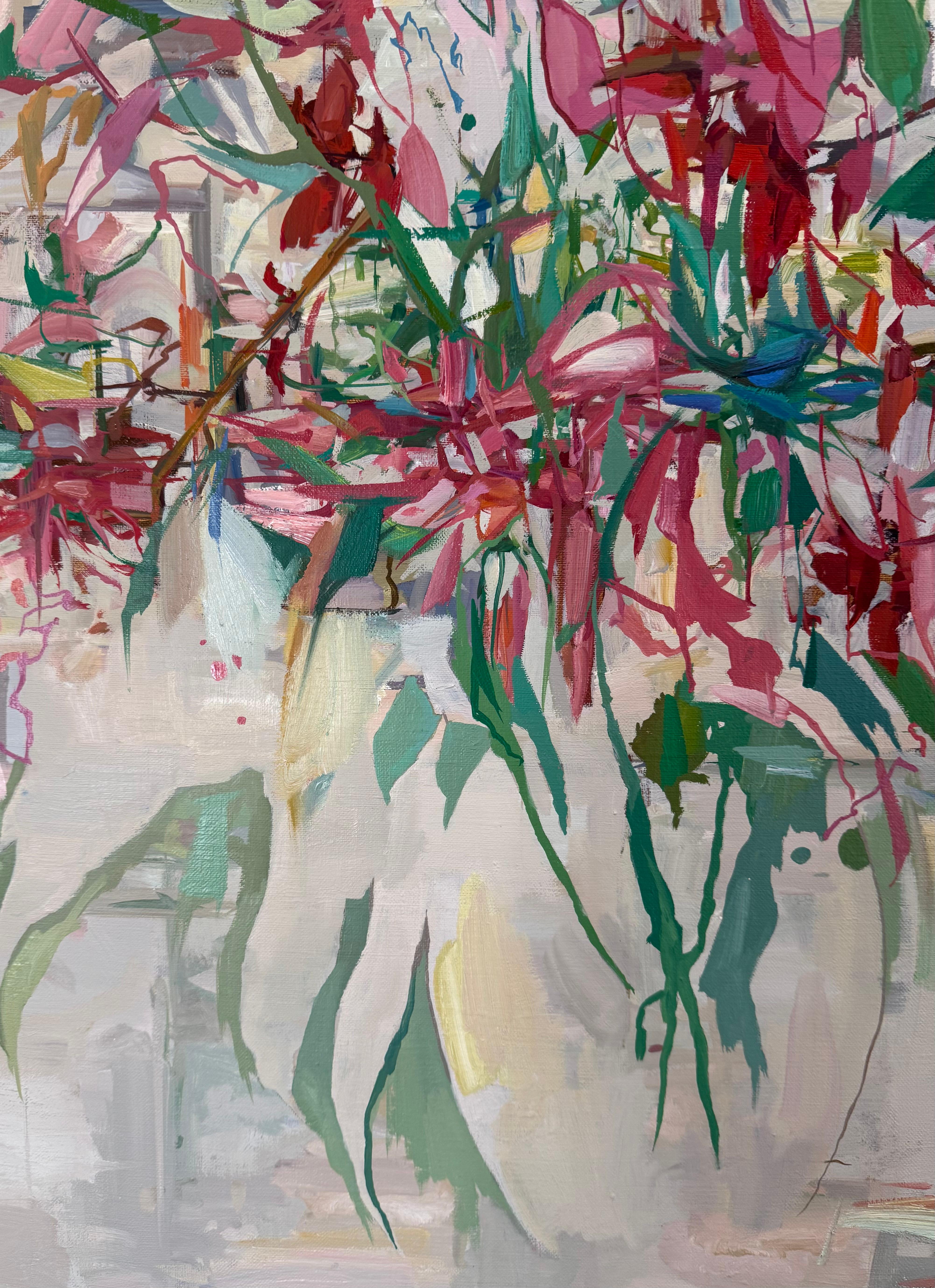 Lys des étoiles - Fleurs botaniques abstraites contemporaines Rouge Rose Vert, 2025 en vente 2
