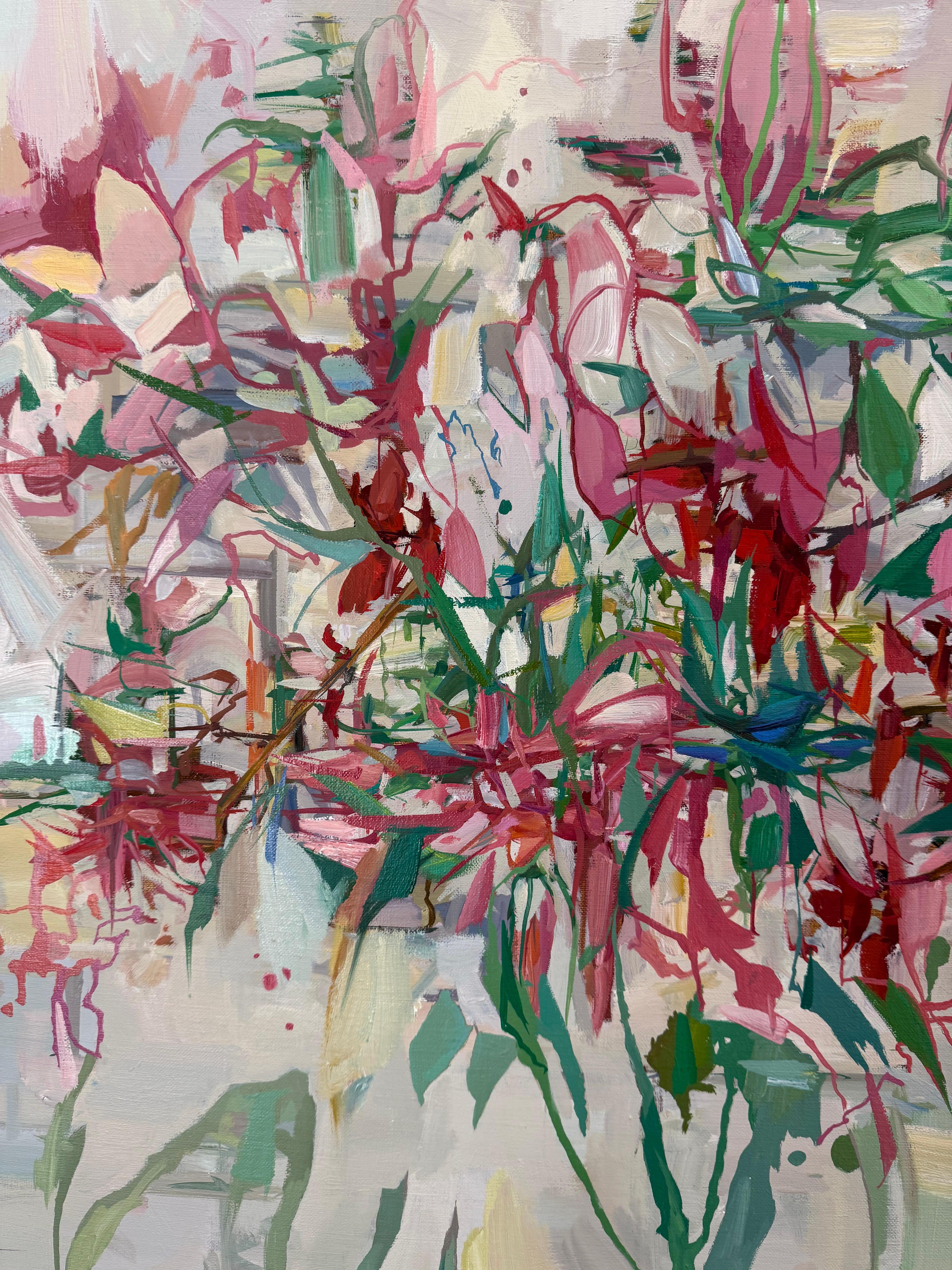 Lys des étoiles - Fleurs botaniques abstraites contemporaines Rouge Rose Vert, 2025 en vente 3