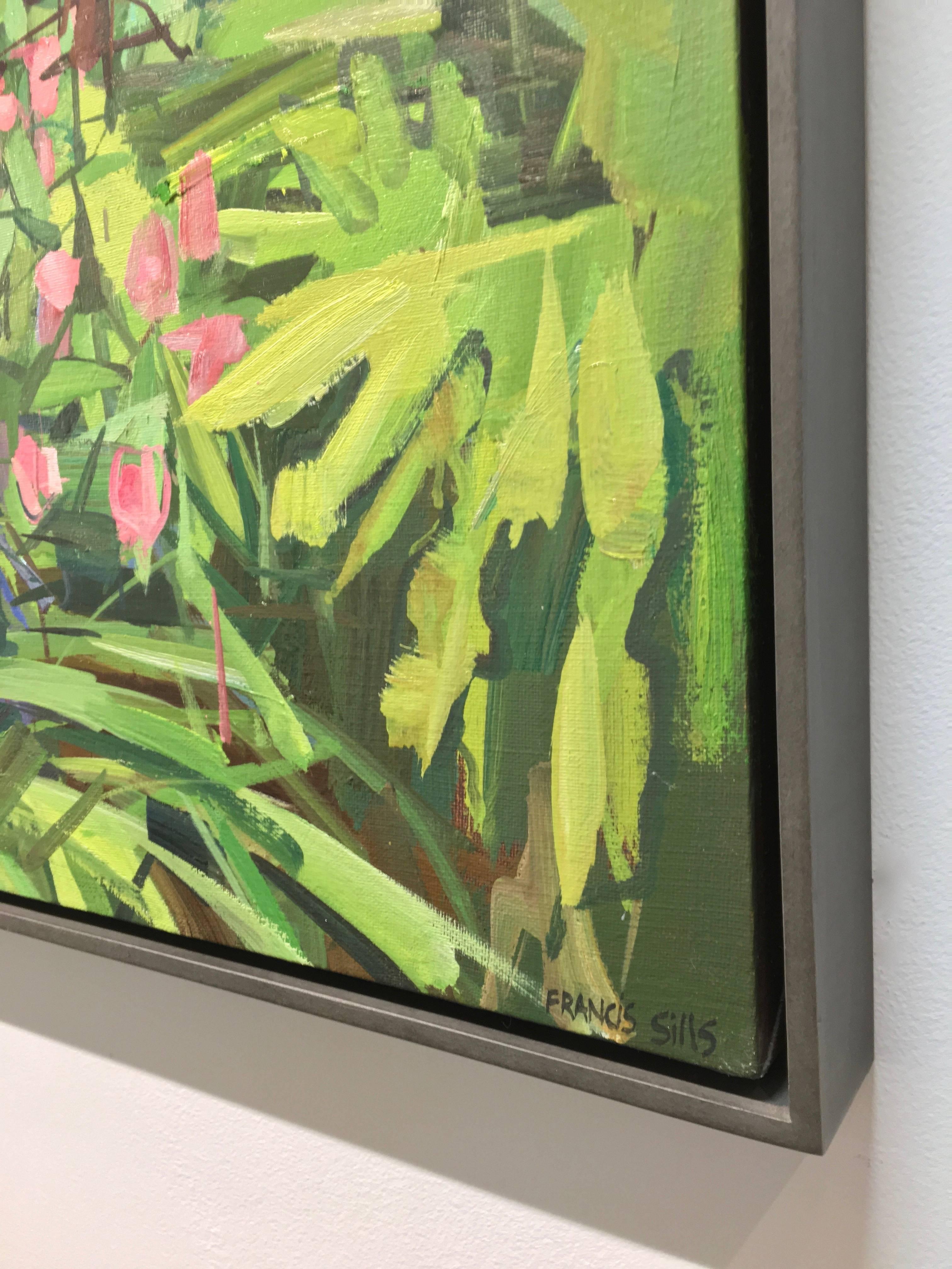 Jardín de Verano I - Jardín Botánico Verde Teal Palmeras Plantas Flores Rojas, 2017 en venta 1