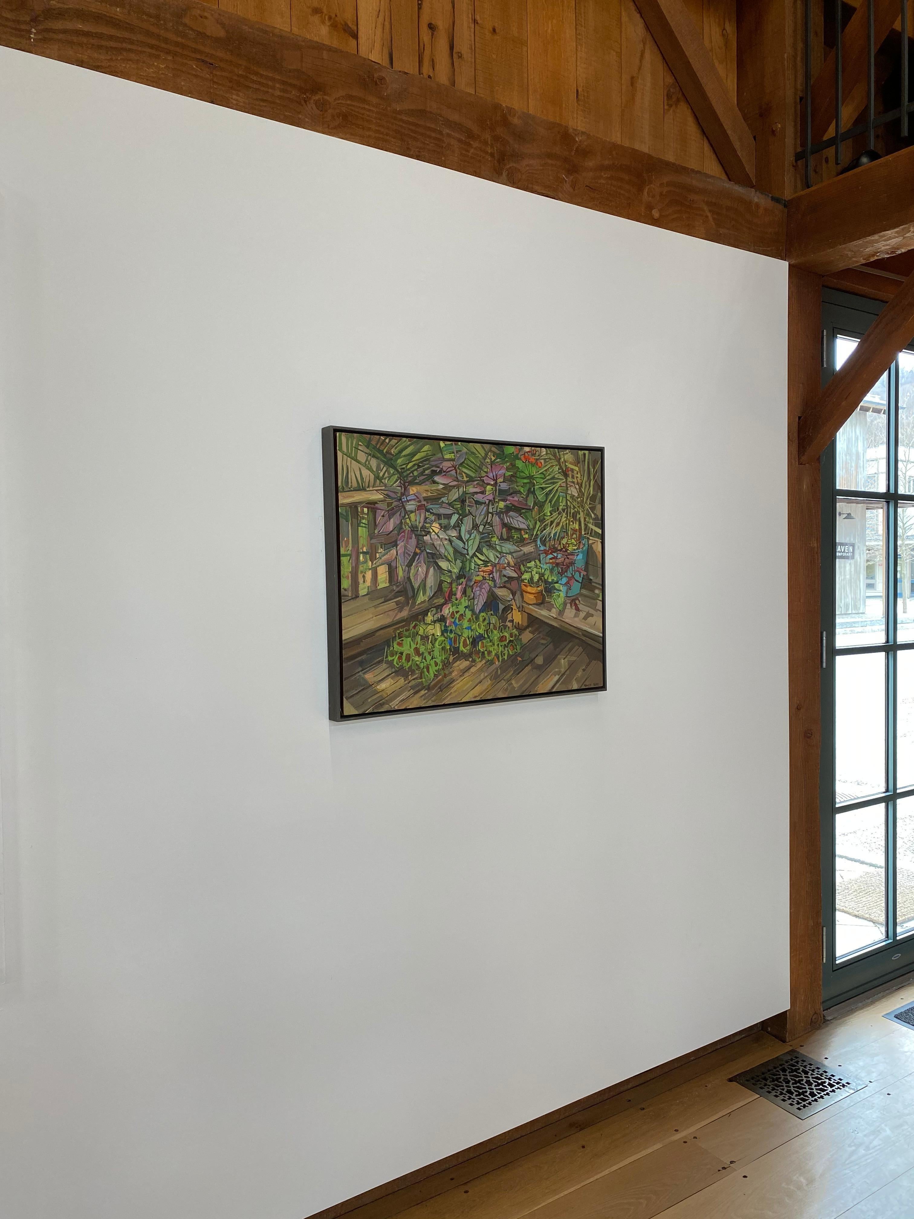 Summer Garden II - Contemporary Botanical Tropical Plants on Porch, 2017 - Brown Still-Life Painting by Francis Sills