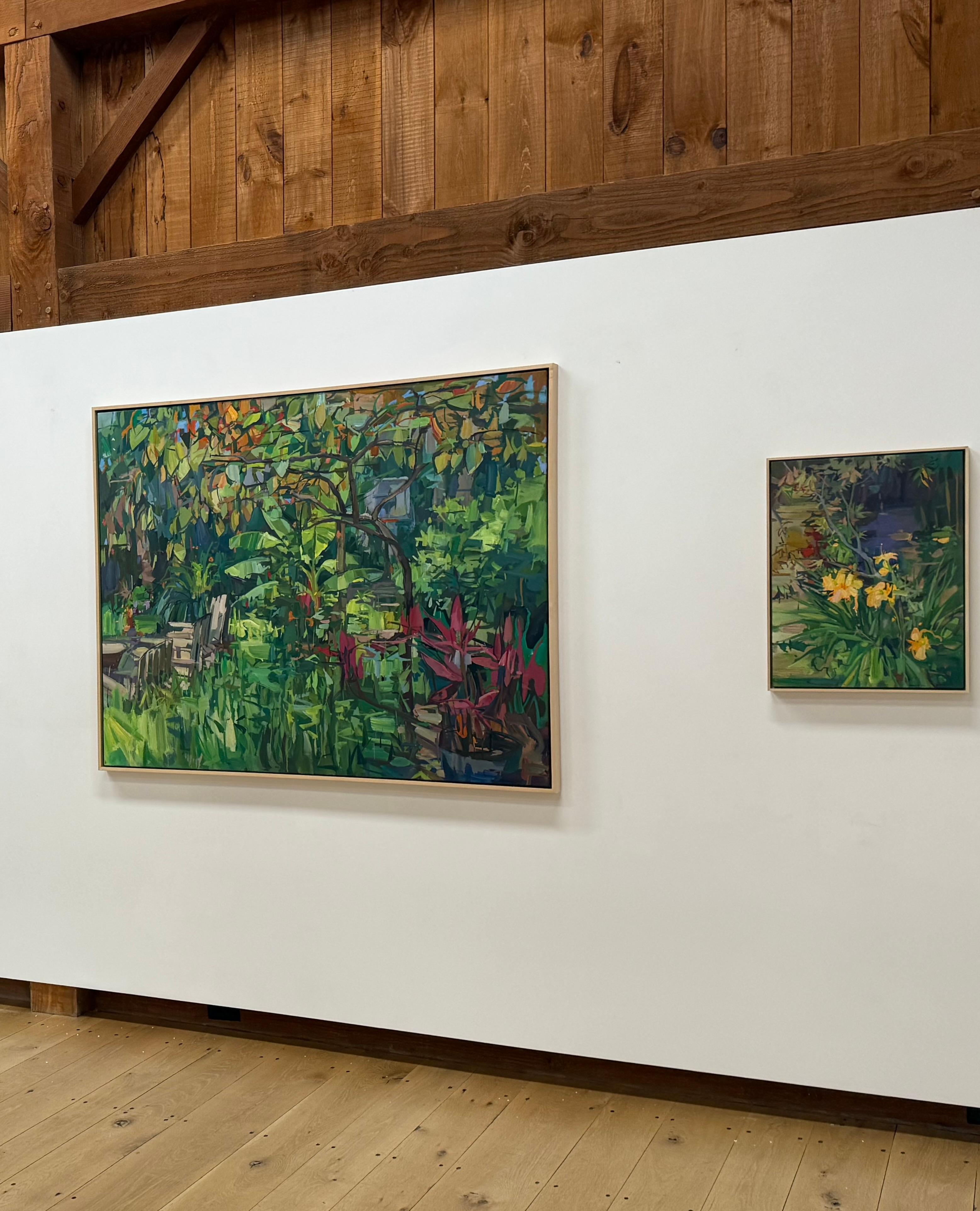Wild Garden - Contemporary Botanical Green Maroon Plants Tree, 2022 - Painting by Francis Sills