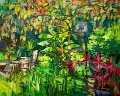 Wild Garden - Zeitgenössischer Botanischer Grüner Maroon Pflanzen Baum, 2022