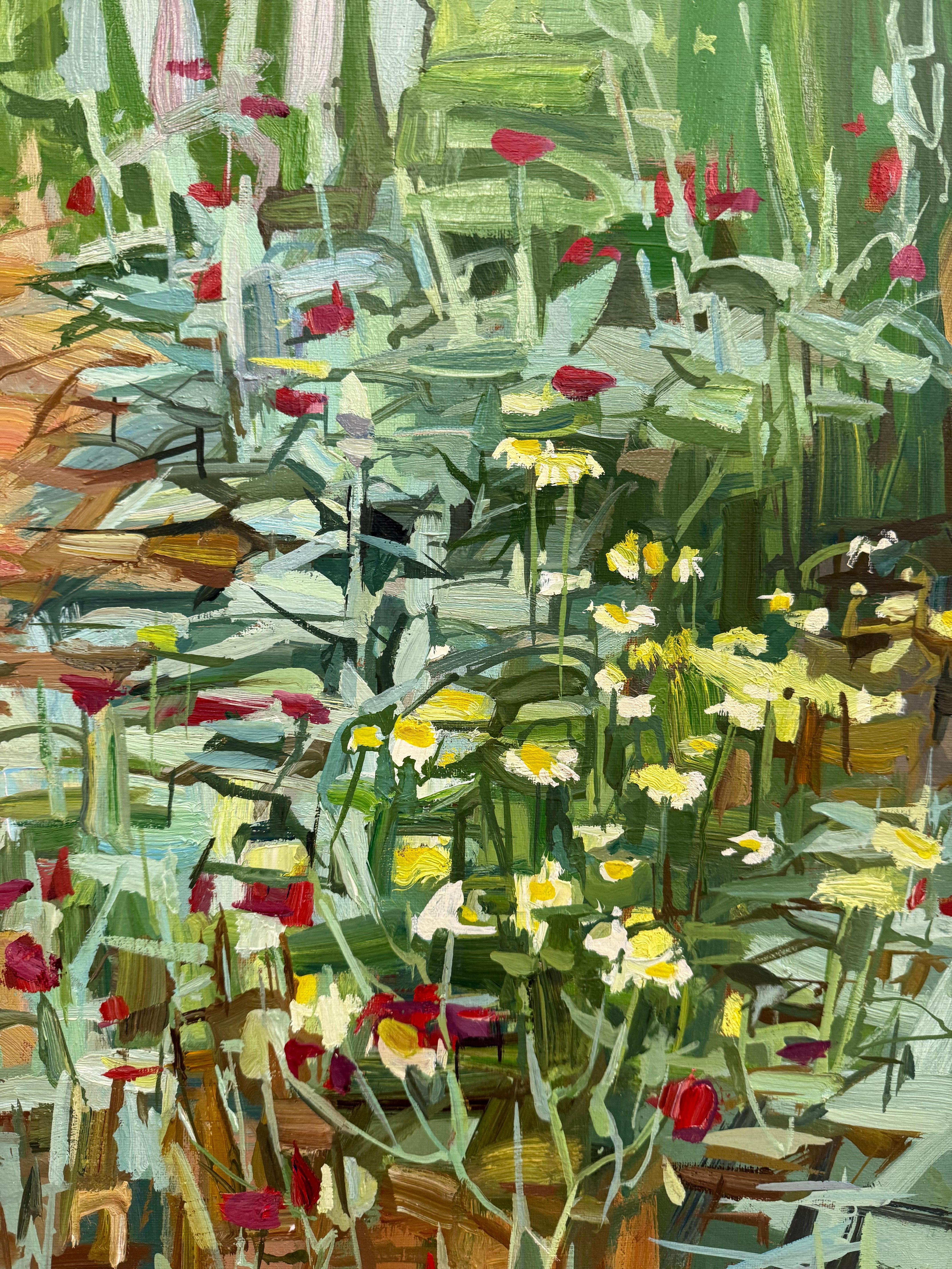 Wildblumen - Zeitgenössischer Botanischer Garten Grüne Pflanzen Rote Blumen Gänseblümchen, 2020 im Angebot 2