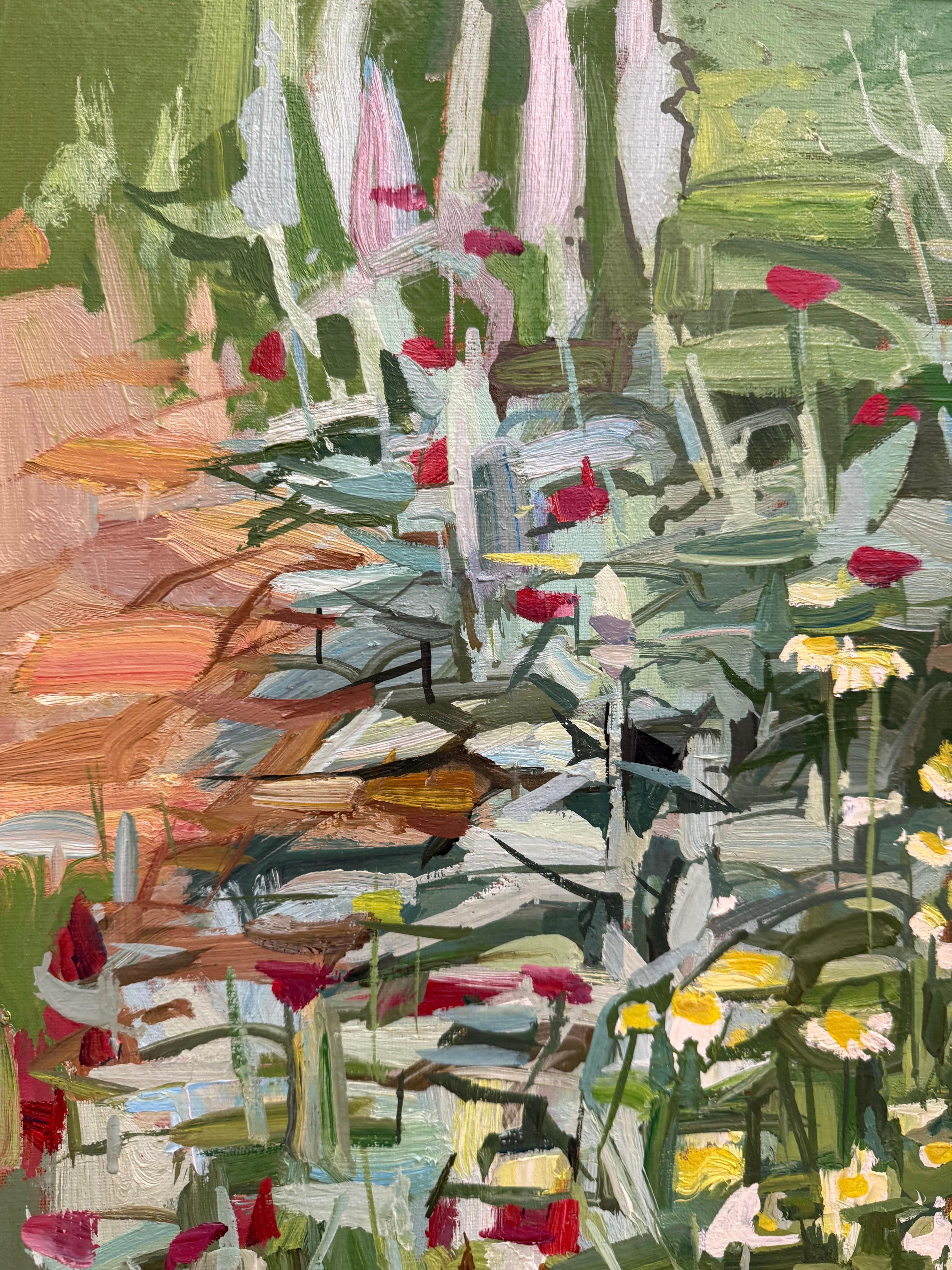 Wildblumen - Zeitgenössischer Botanischer Garten Grüne Pflanzen Rote Blumen Gänseblümchen, 2020 im Angebot 4