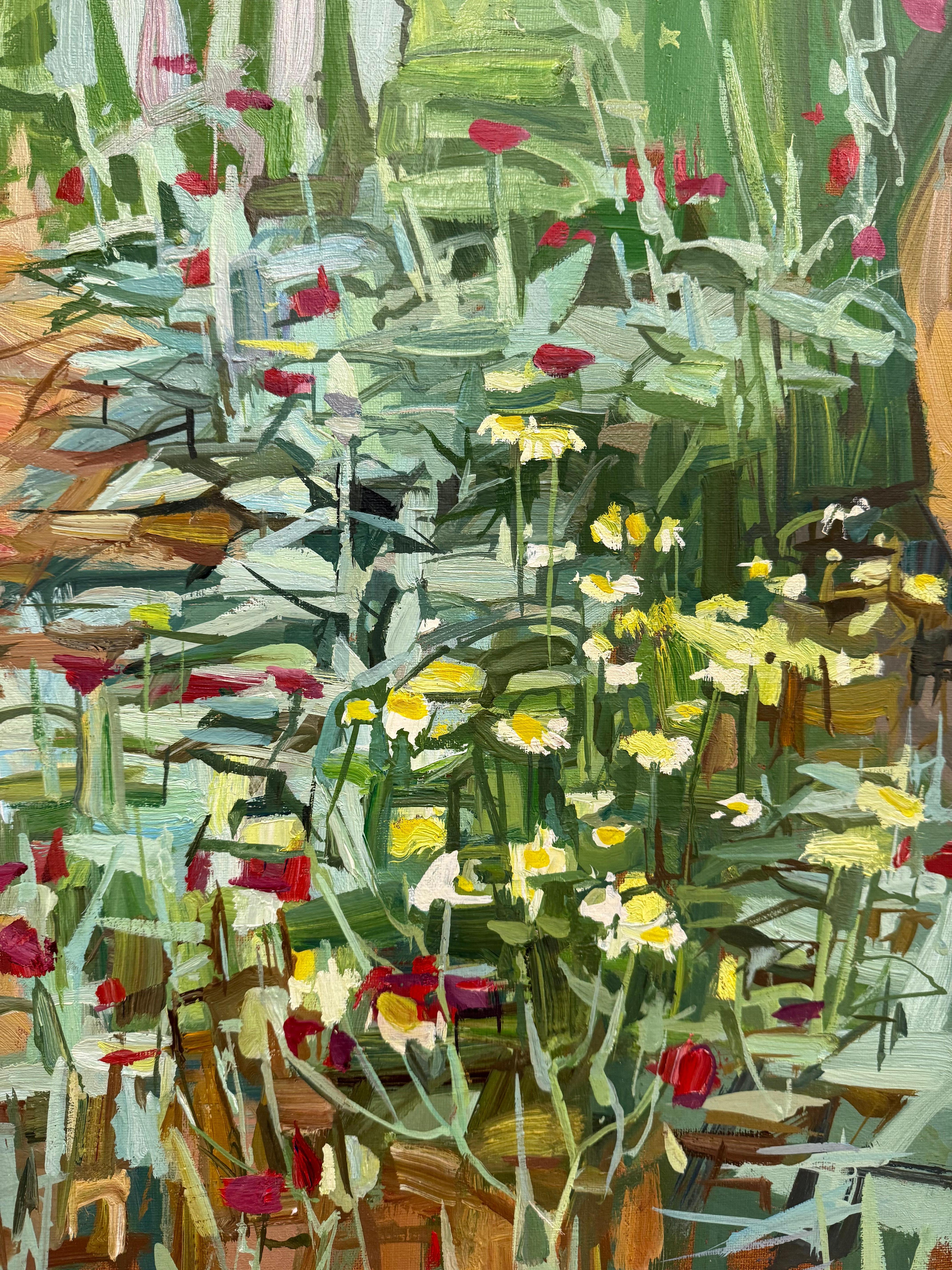 Wildblumen - Zeitgenössischer Botanischer Garten Grüne Pflanzen Rote Blumen Gänseblümchen, 2020 im Angebot 5