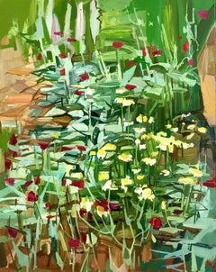 Wildflowers - Contemporary Botanical Garden Green Plants Red Flowers Daisy, 2020