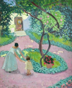 Dans La Jardin - Post Impressionist Oil, Figures in Garden by Francis Smith 