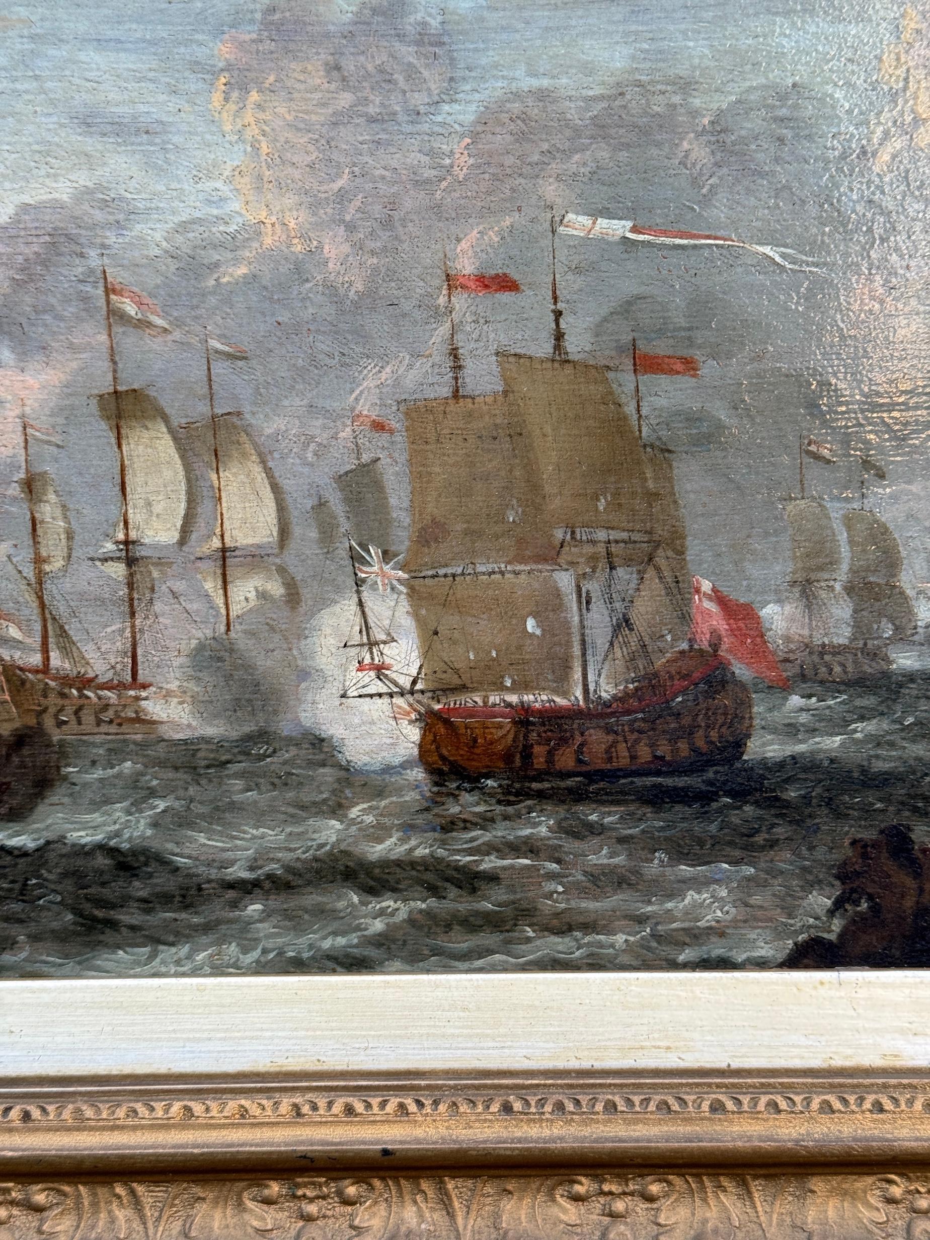Marina inglesa del siglo XVIII Escena de batalla entre barcos de guerra holandeses y británicos - Painting de Francis Swaine