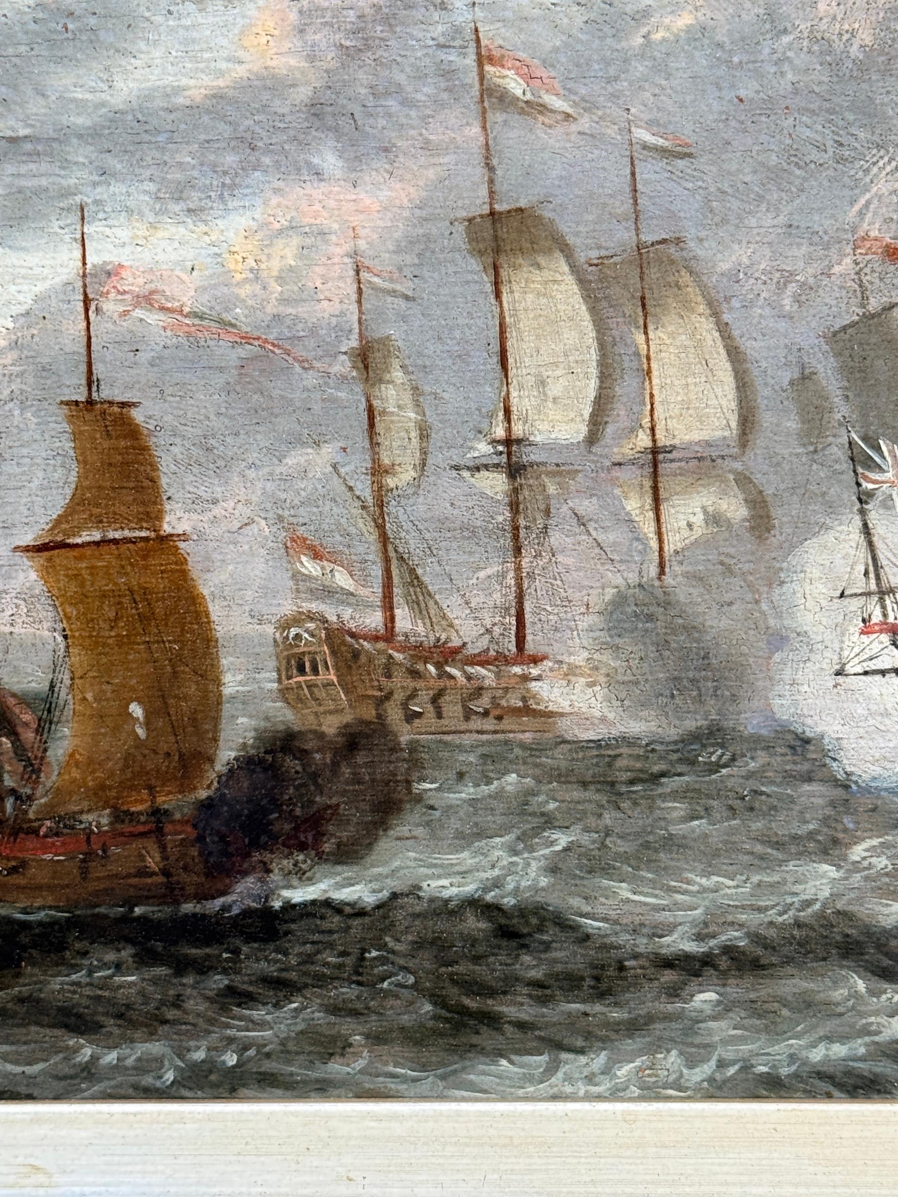 Marina inglesa del siglo XVIII Escena de batalla entre barcos de guerra holandeses y británicos - Painting Antiguos maestros de Francis Swaine