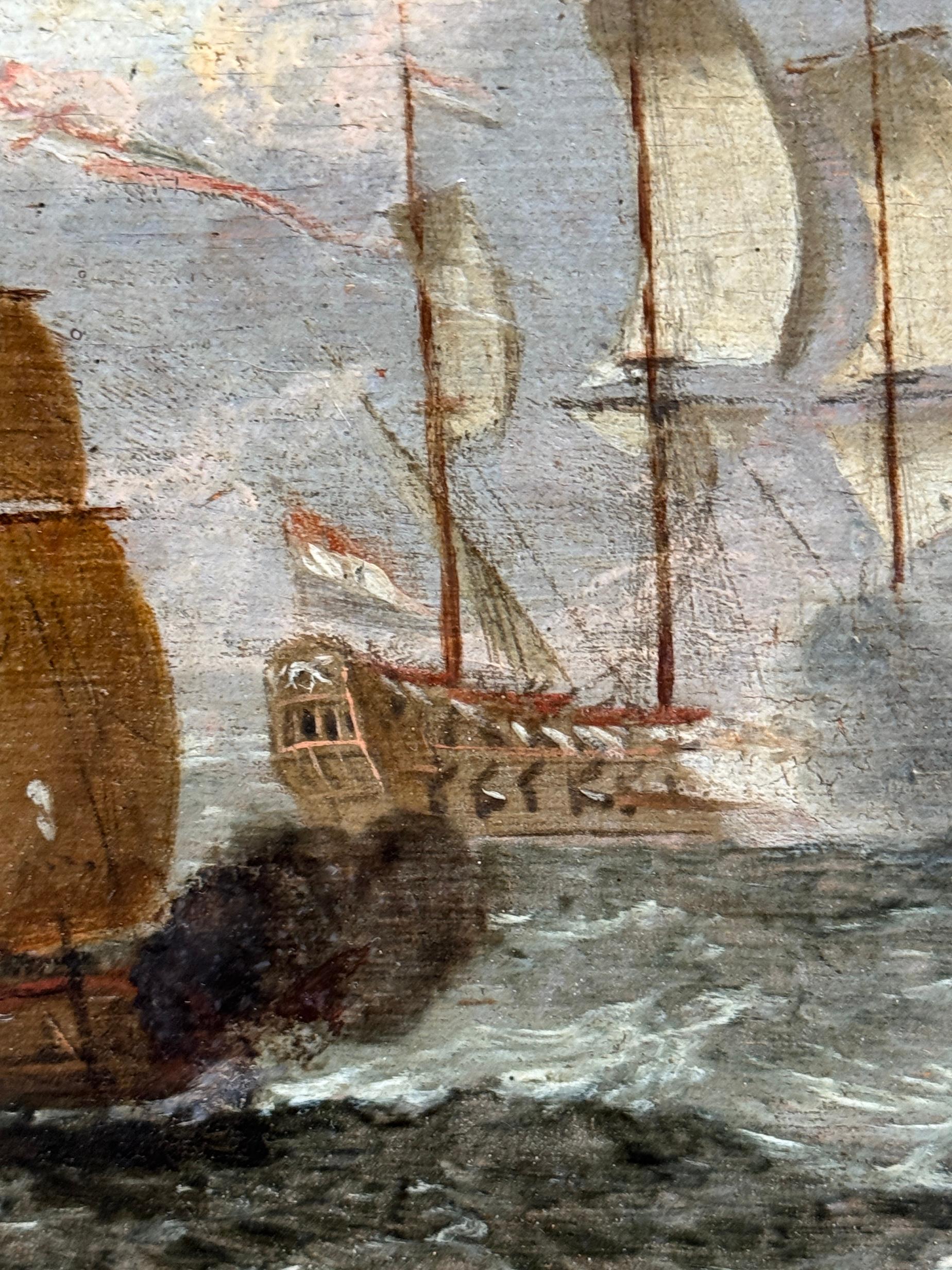 Marina inglesa del siglo XVIII Escena de batalla entre barcos de guerra holandeses y británicos en venta 2