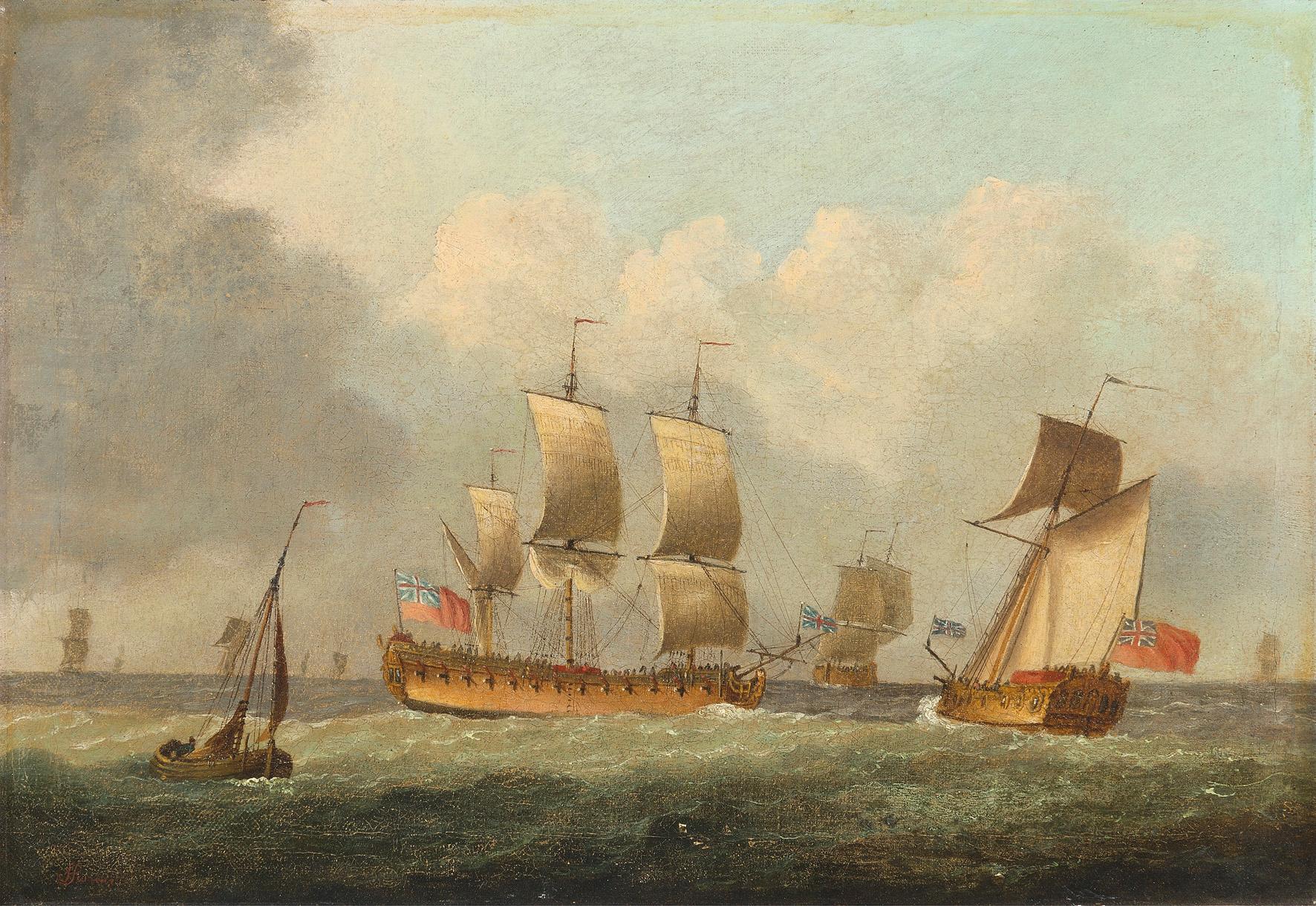 Francis Swaine Landscape Painting - A FRIGATE AND A ROYAL YACHT AT SEA