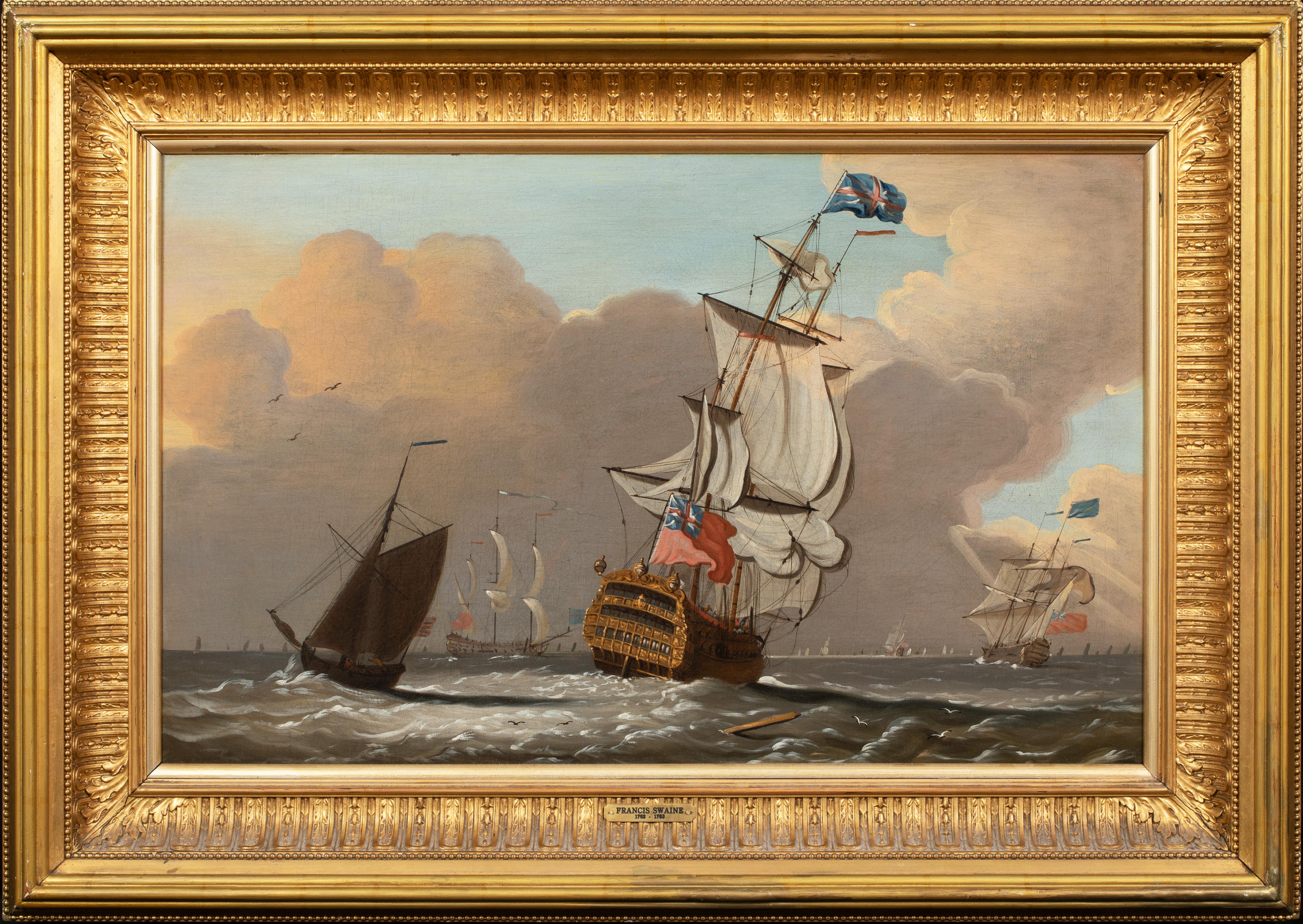 Francis Swaine Portrait Painting - British Royal Navy Squadron Off The Coast, 18th Century