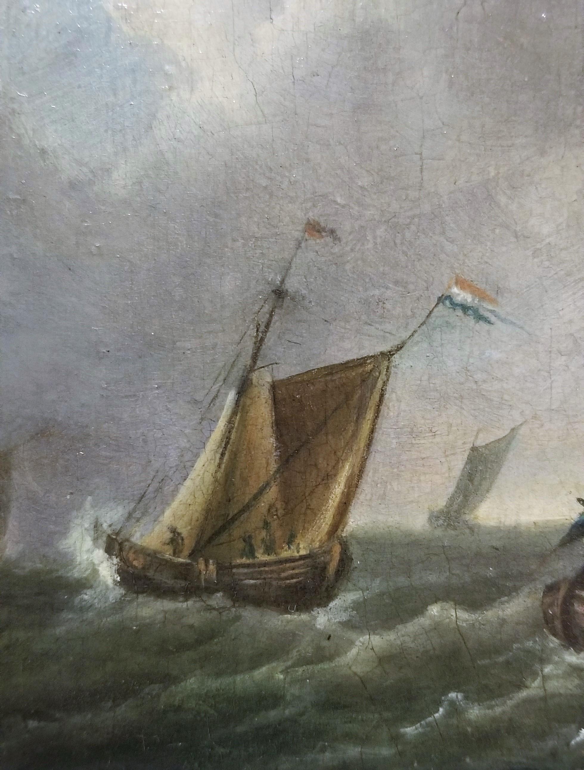 Dutch Fishing Vessels in Storm /// Francis Swaine Maritime Seascape Antique Ship For Sale 6
