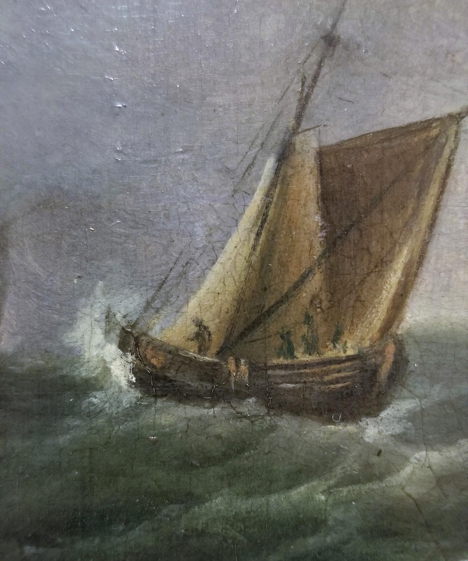 Dutch Fishing Vessels in Storm /// Francis Swaine Maritime Seascape Antique Ship For Sale 7