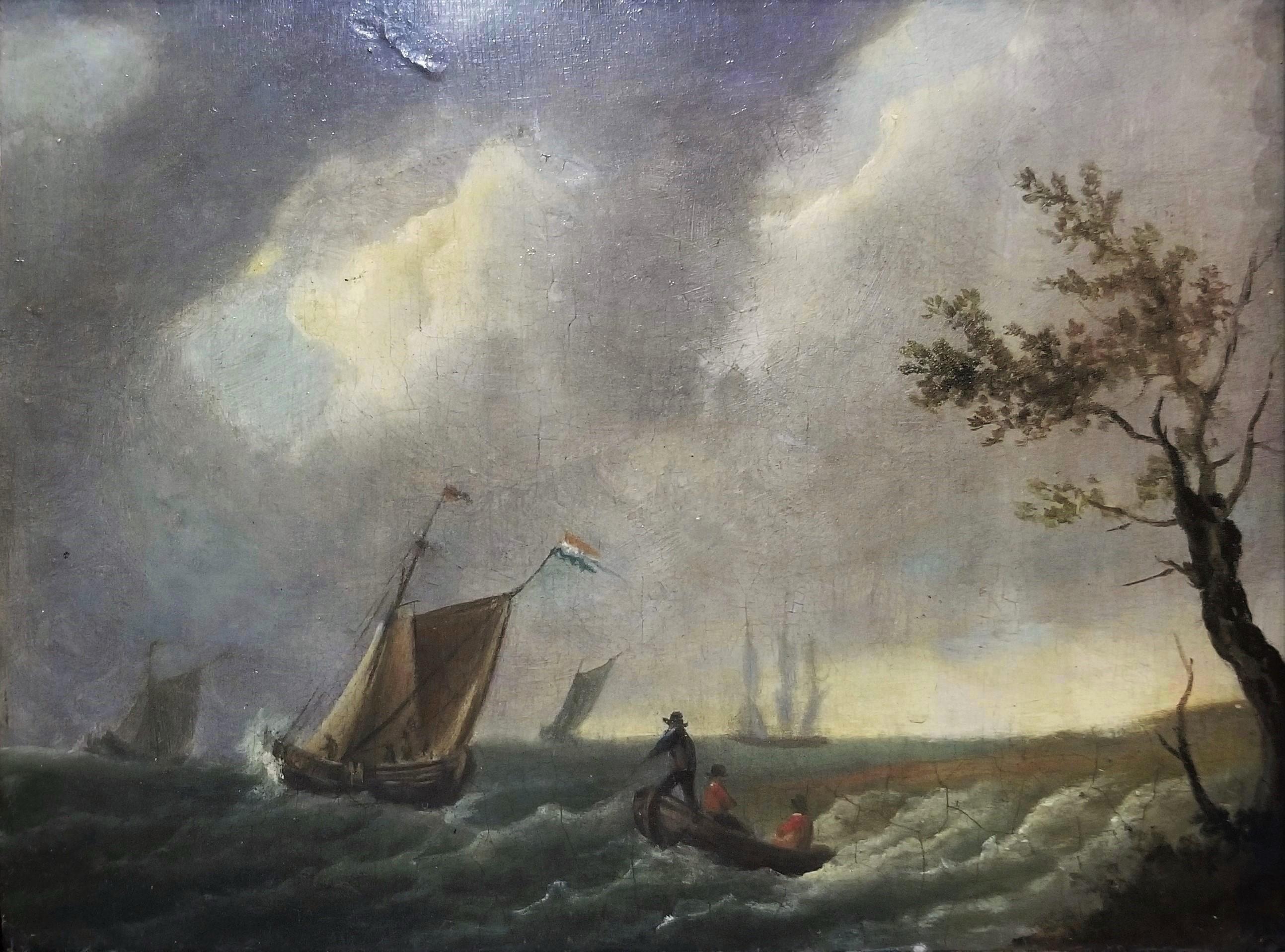 Dutch Fishing Vessels in Storm /// Francis Swaine Maritime Seascape Antique Ship