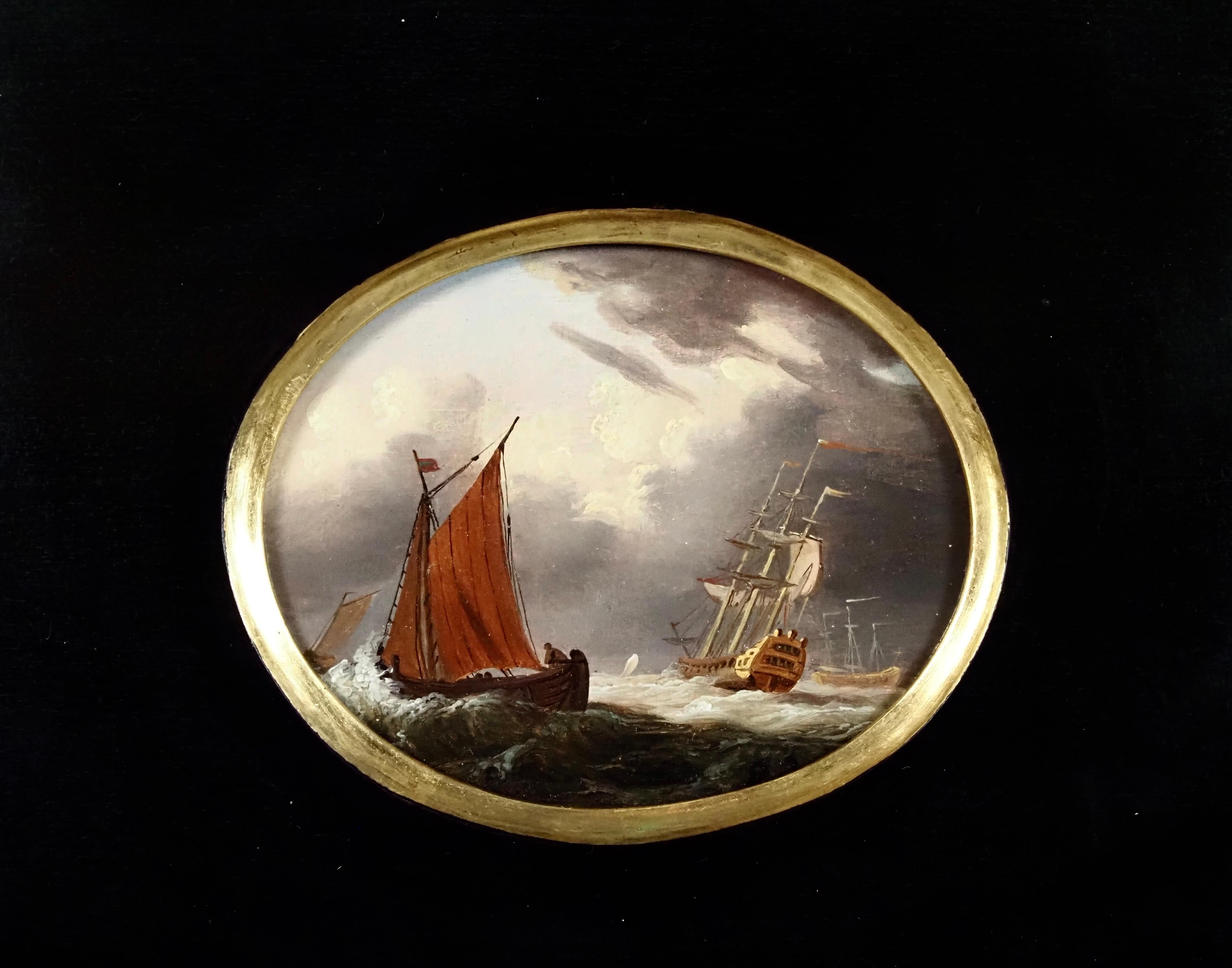 Shipping in choppy seas - Old Masters Painting by Francis Swaine