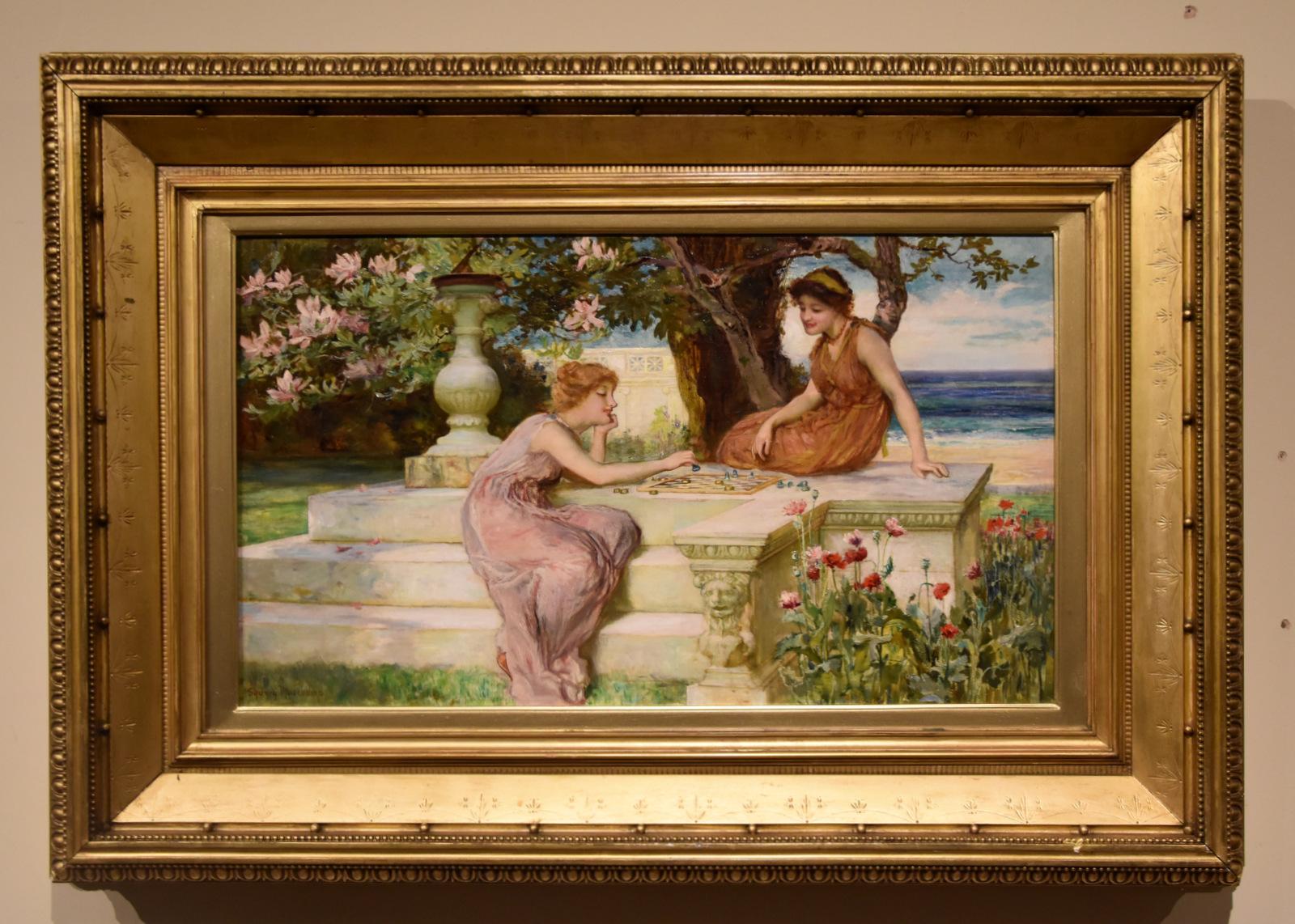 Pintura al óleo de Francis Sydney Muschamp "Una tarde relajante" 1851 -1929 Pintor londinense de temas históricos y mitológicos similar a Alma Tadema. Era miembro de la Real Sociedad de Artistas Británicos. Óleo sobre lienzo. Firmado.

Dimensiones