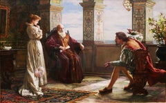 Othello recounting his Adventures to Desdemona - Large 19th Century Oil Painting