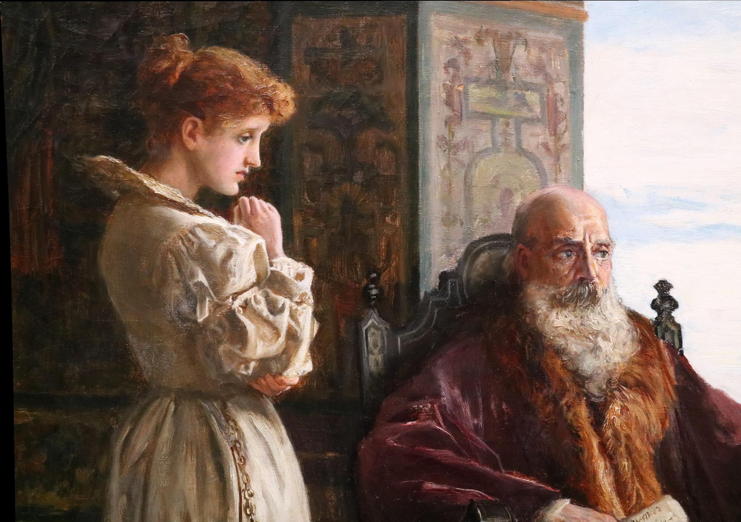 ‘Othello recounting his Adventures to Desdemona and Brabantio’ by Francis Sidney Muschamp (1851-1929). The painting is signed by the artist and dated 1893.

Francis Sydney Muschamp was taught by his father, the landscape painter Francis Muschamp