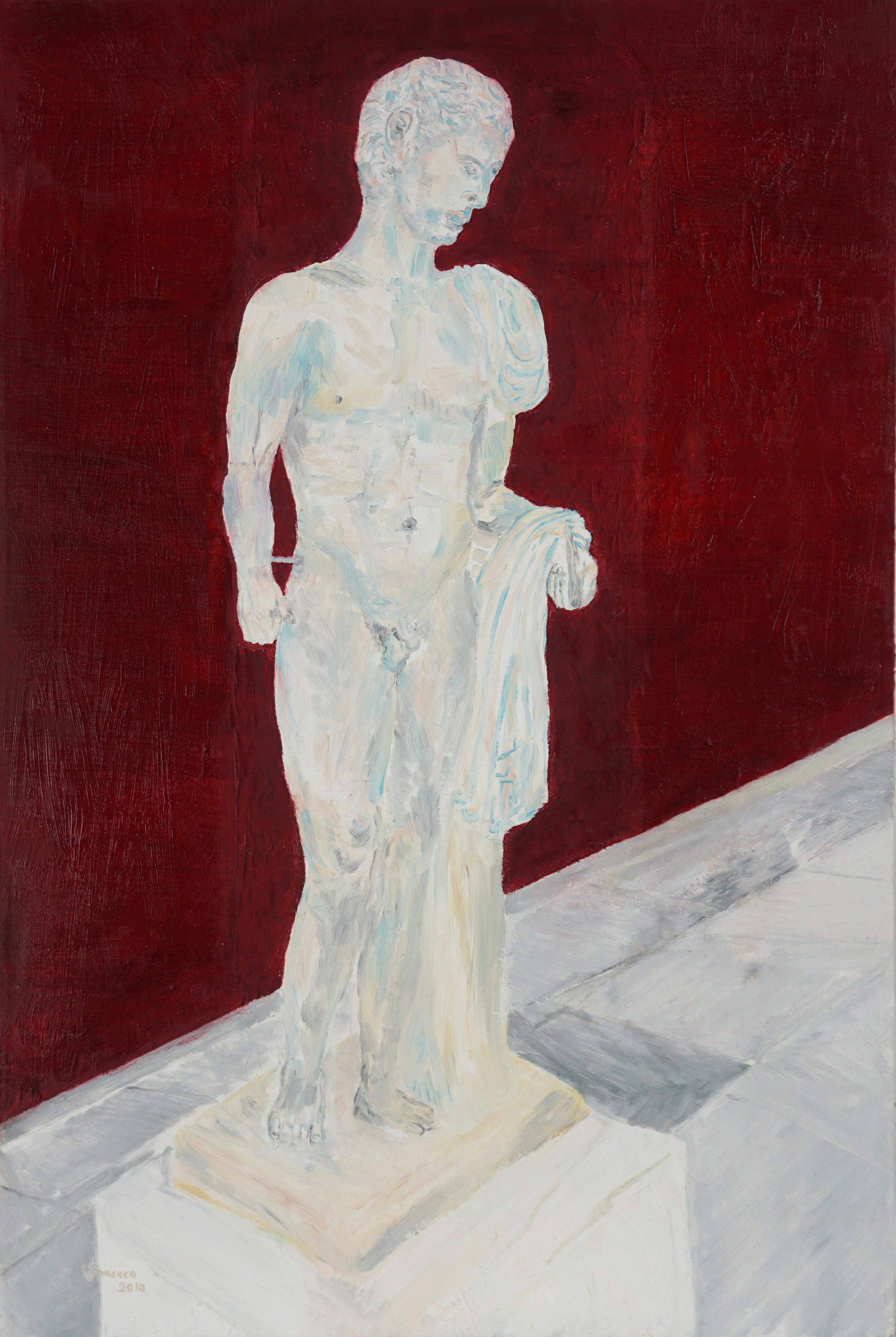 Francis Tanseco Figurative Painting - "Perfect Empire #11", Classical Roman Male Sculpture Figurative Study on Red