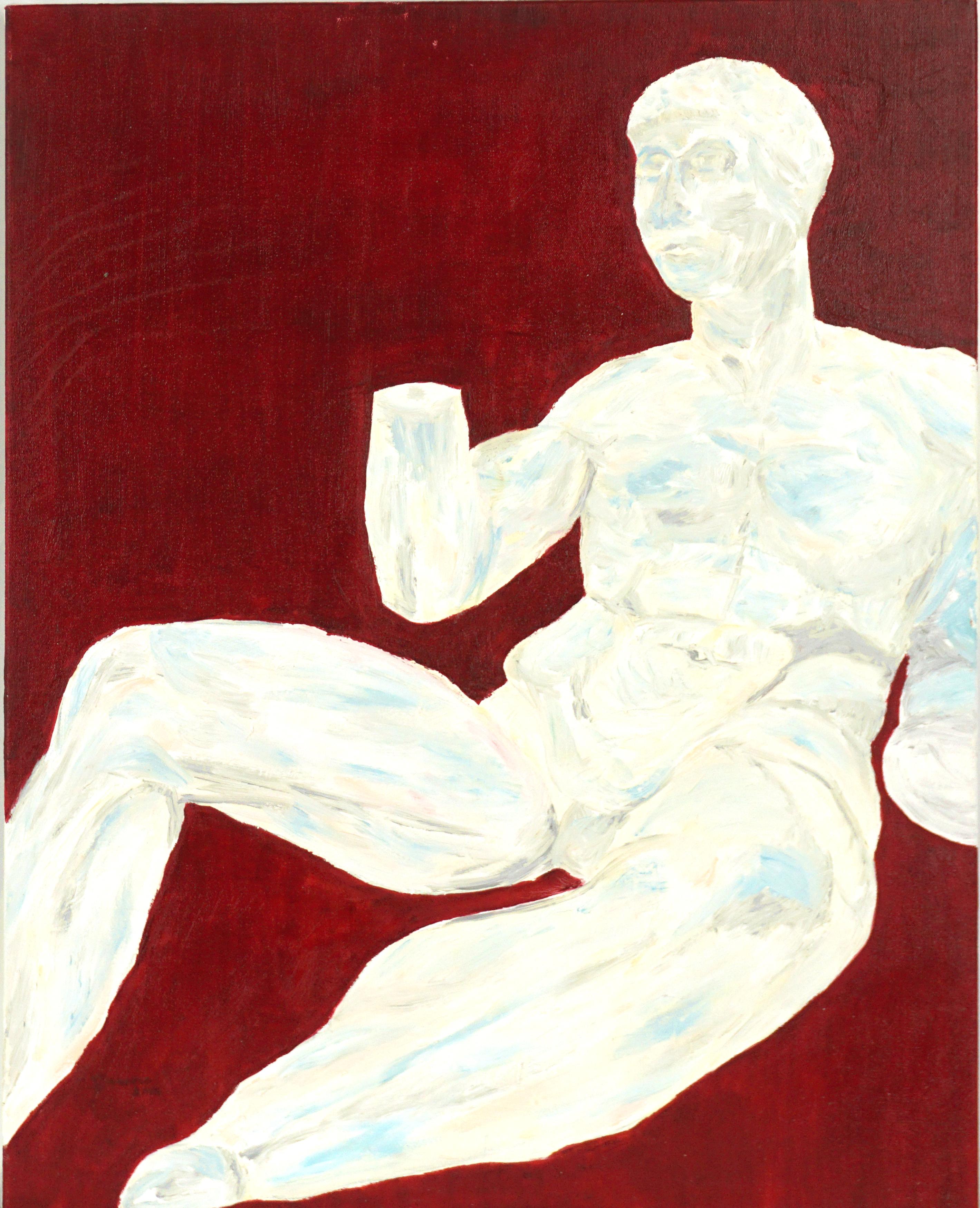Francis Tanseco Figurative Painting - "Perfect Empire #4", Classical Greek Sculpture Figurative Study on Red