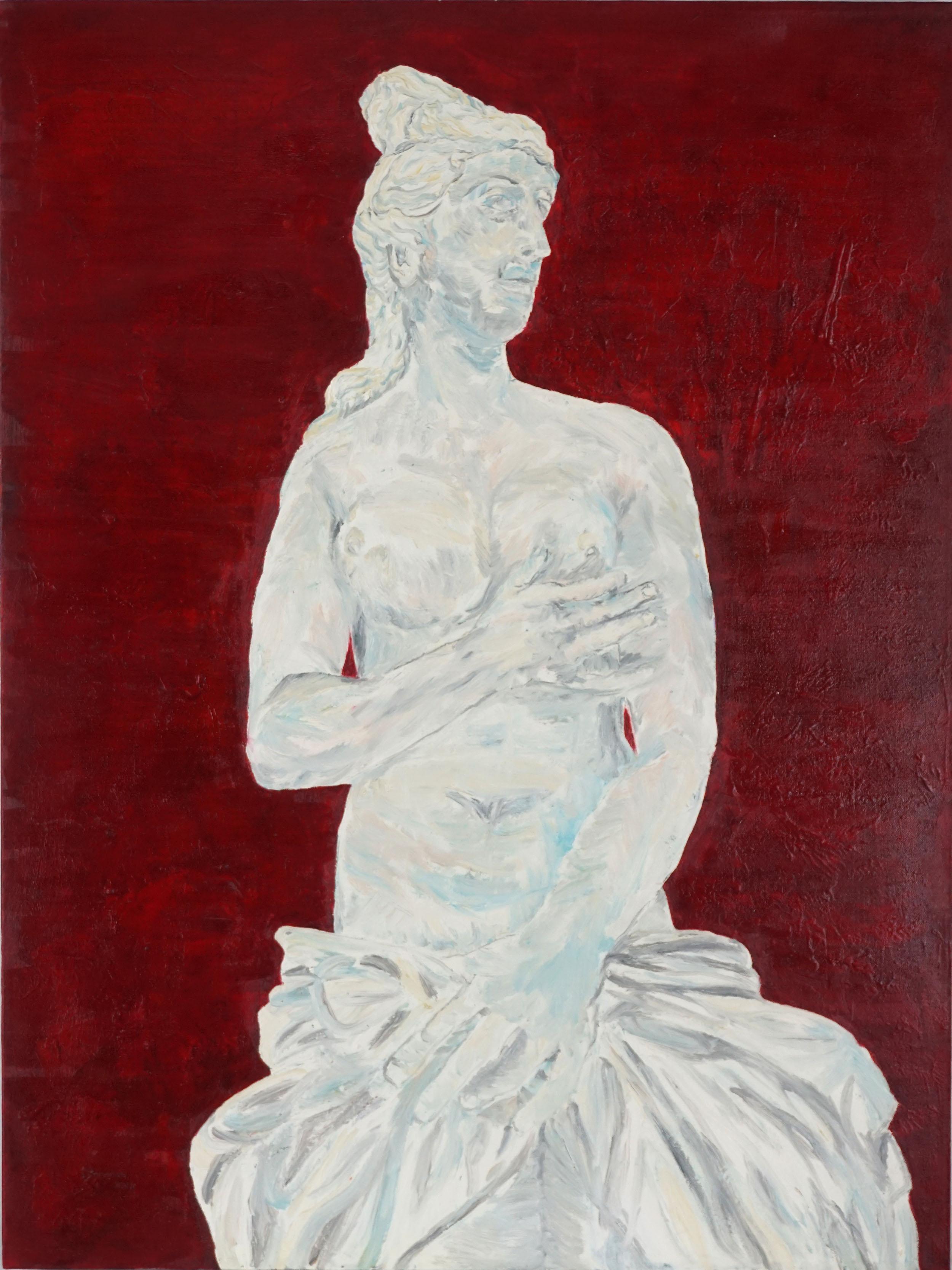 Francis Tanseco Figurative Painting - "Perfect Empire #7", Classical Aphrodite Figurative Study on Red