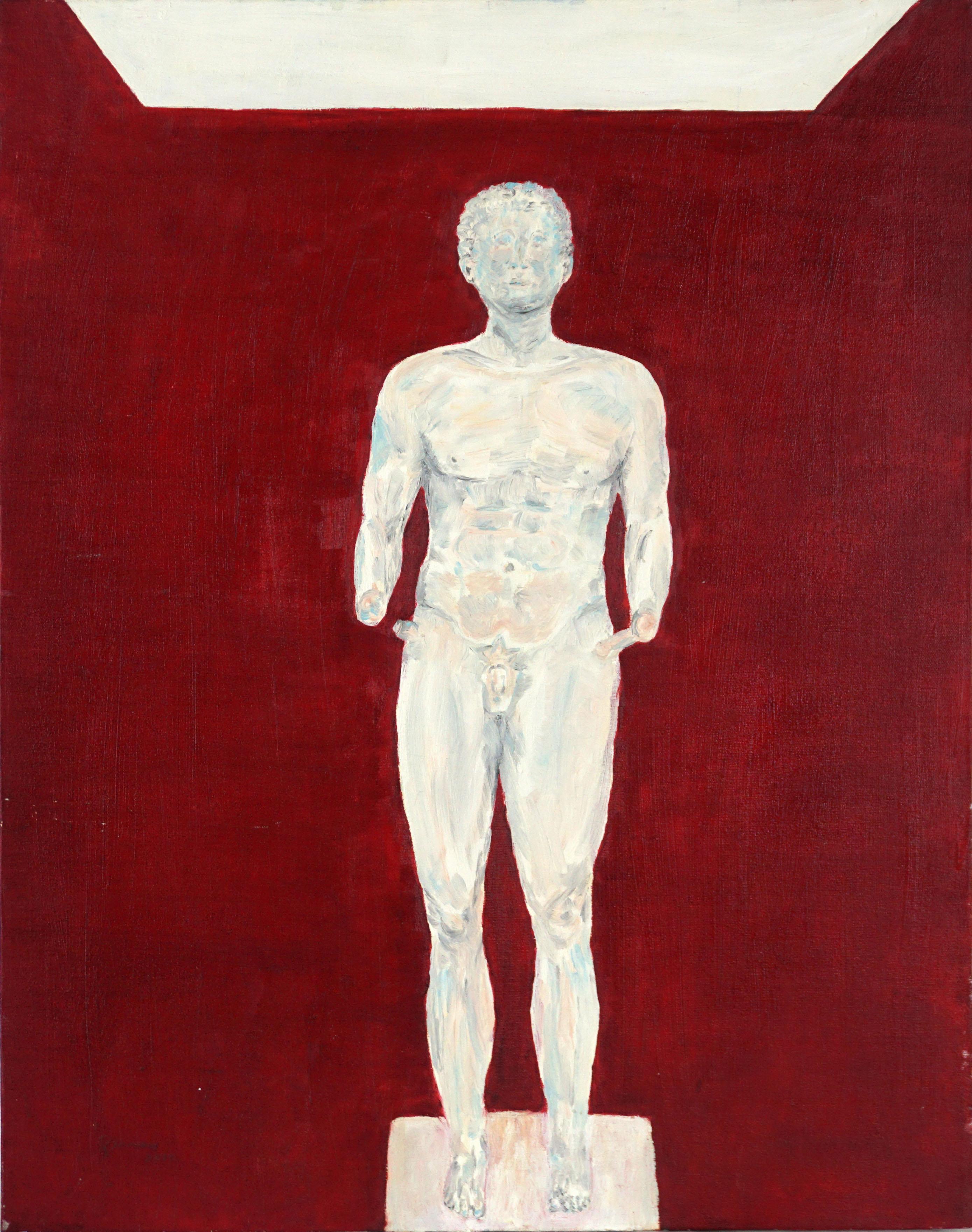 Francis Tanseco Figurative Painting - "Perfect Empire #8", Classical Roman Male Sculpture Figurative Study on Red