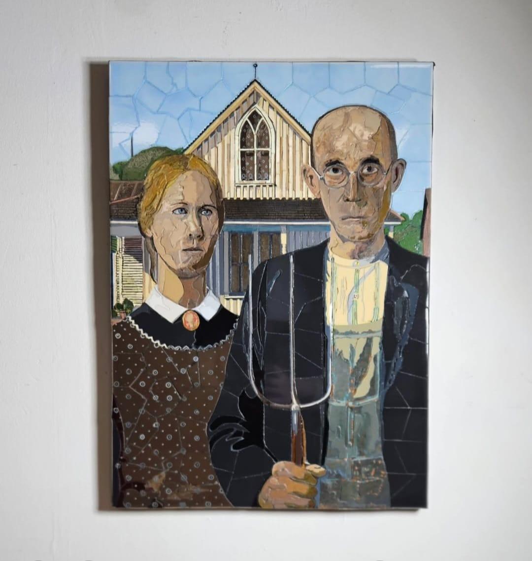 American Gothic by Grant Wood Mosaic - Mosaic Art