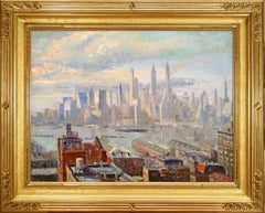 New York Skyline from Brooklyn Heights, Oil on Board, Mid-20th Century