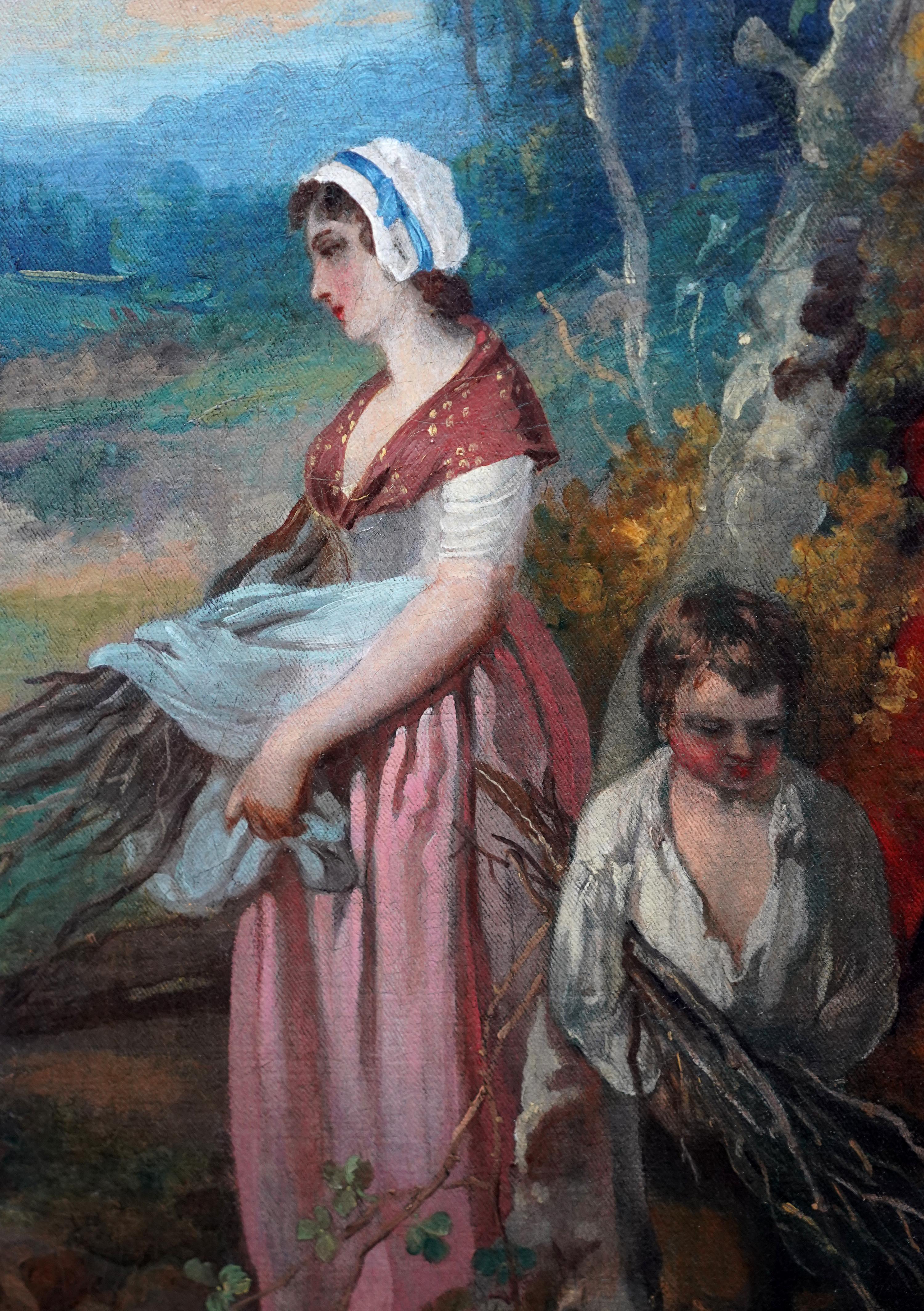 Famiglia che raccoglie combustibile invernale in un paesaggio - dipinto ad olio di un vecchio maestro britannico in vendita 11