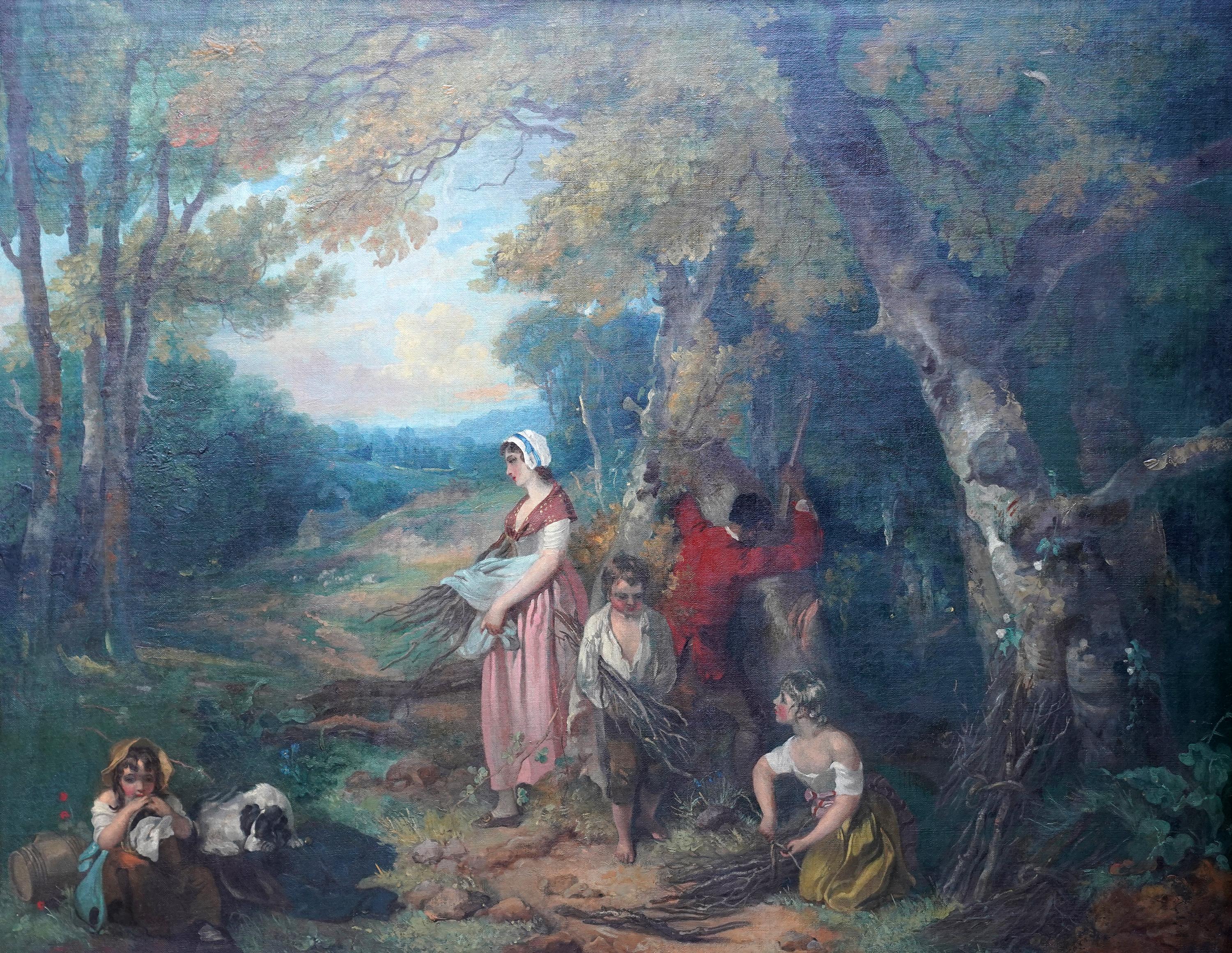 Famiglia che raccoglie combustibile invernale in un paesaggio - dipinto ad olio di un vecchio maestro britannico - Painting di Francis Wheatley