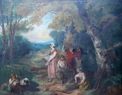 Reunión familiar Combustible de invierno en un paisaje - Pintura al óleo del Viejo Maestro británico