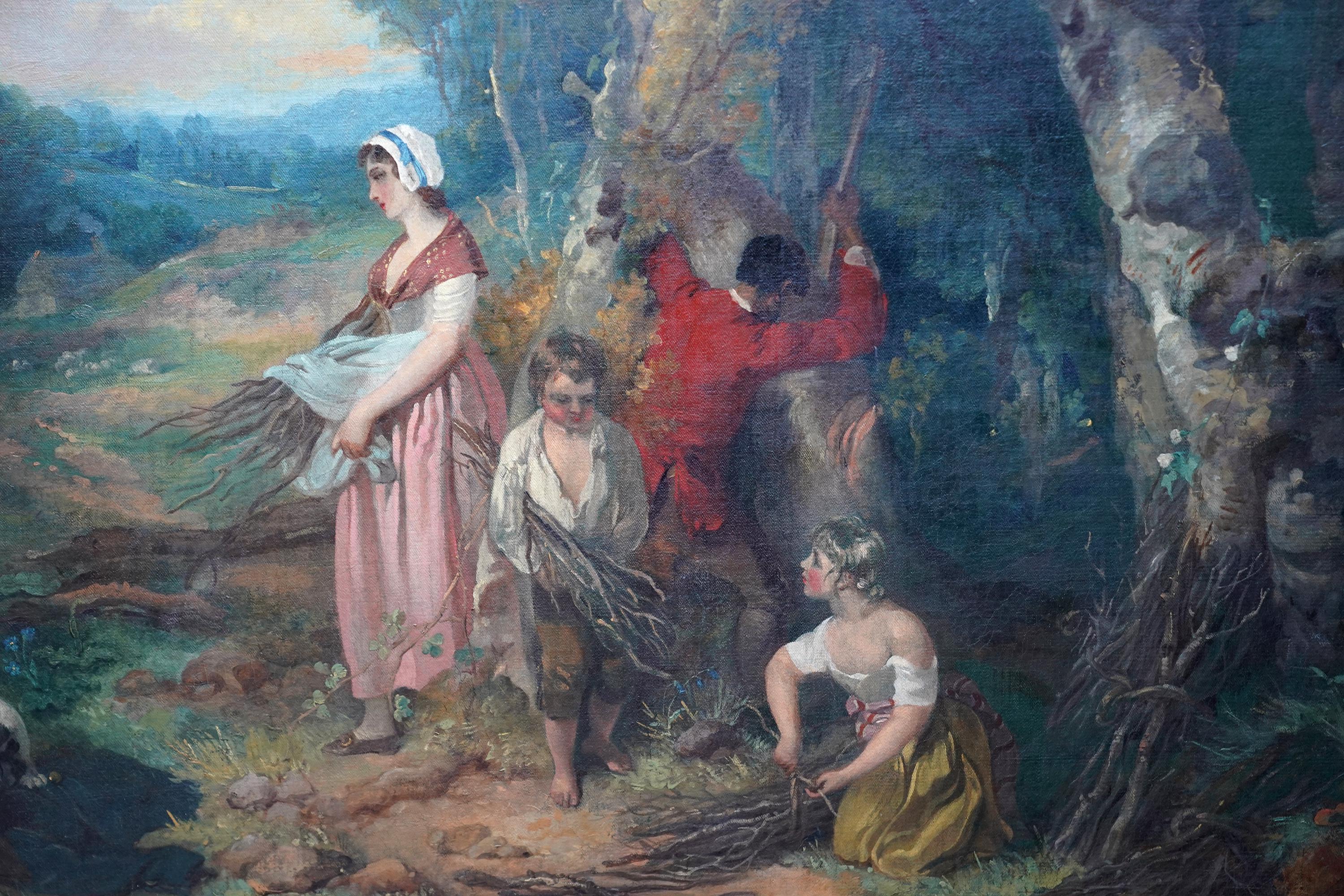 Famiglia che raccoglie combustibile invernale in un paesaggio - dipinto ad olio di un vecchio maestro britannico - Figurative Painting Grigio di Francis Wheatley