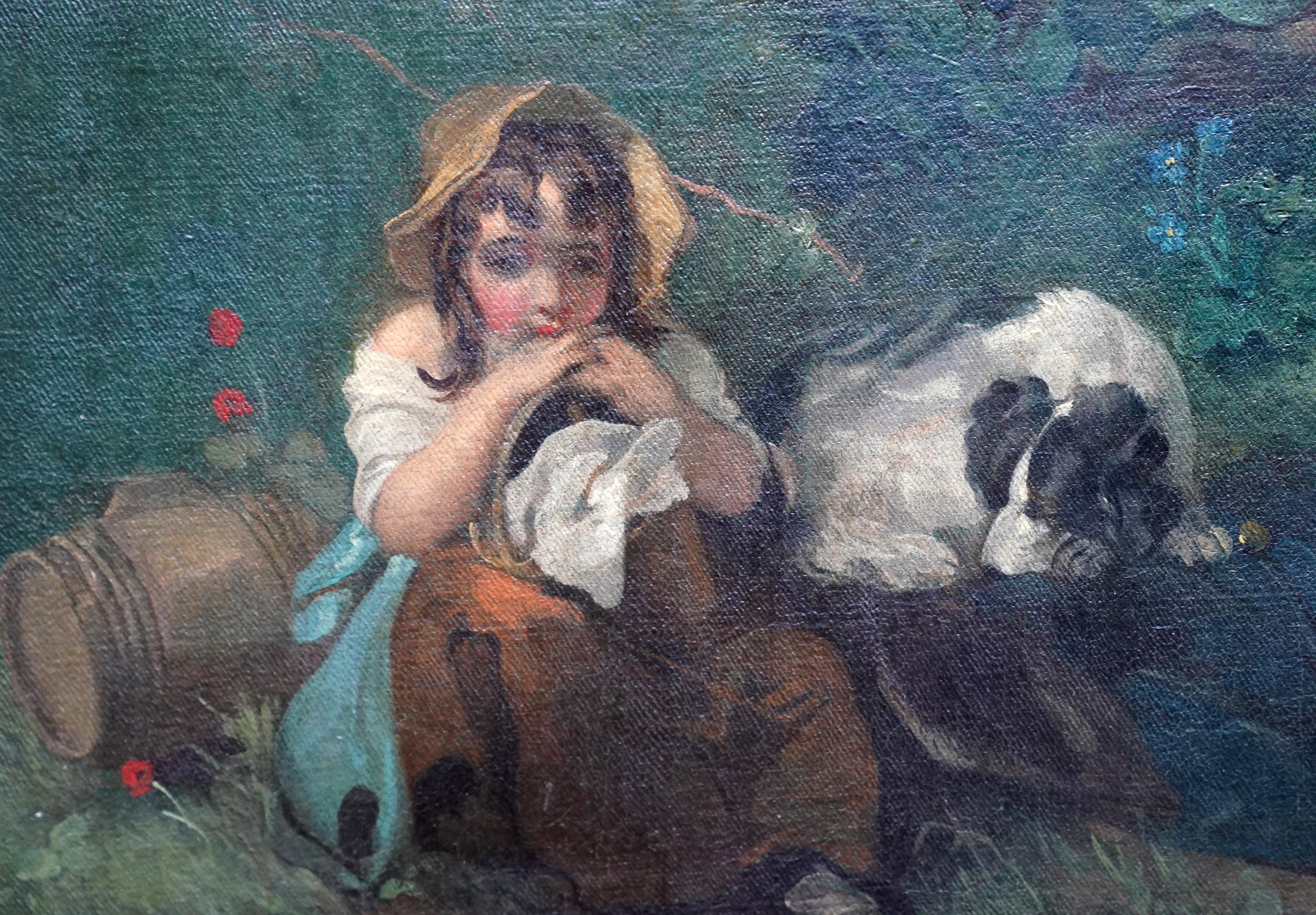 Questo affascinante dipinto a olio pastorale Old Master britannico di grandi dimensioni è opera del noto artista Francis Wheatley. È stato dipinto nel 1797 e raffigura cinque figure, una famiglia  e un cane in un bosco, raccogliendo fascine o legna