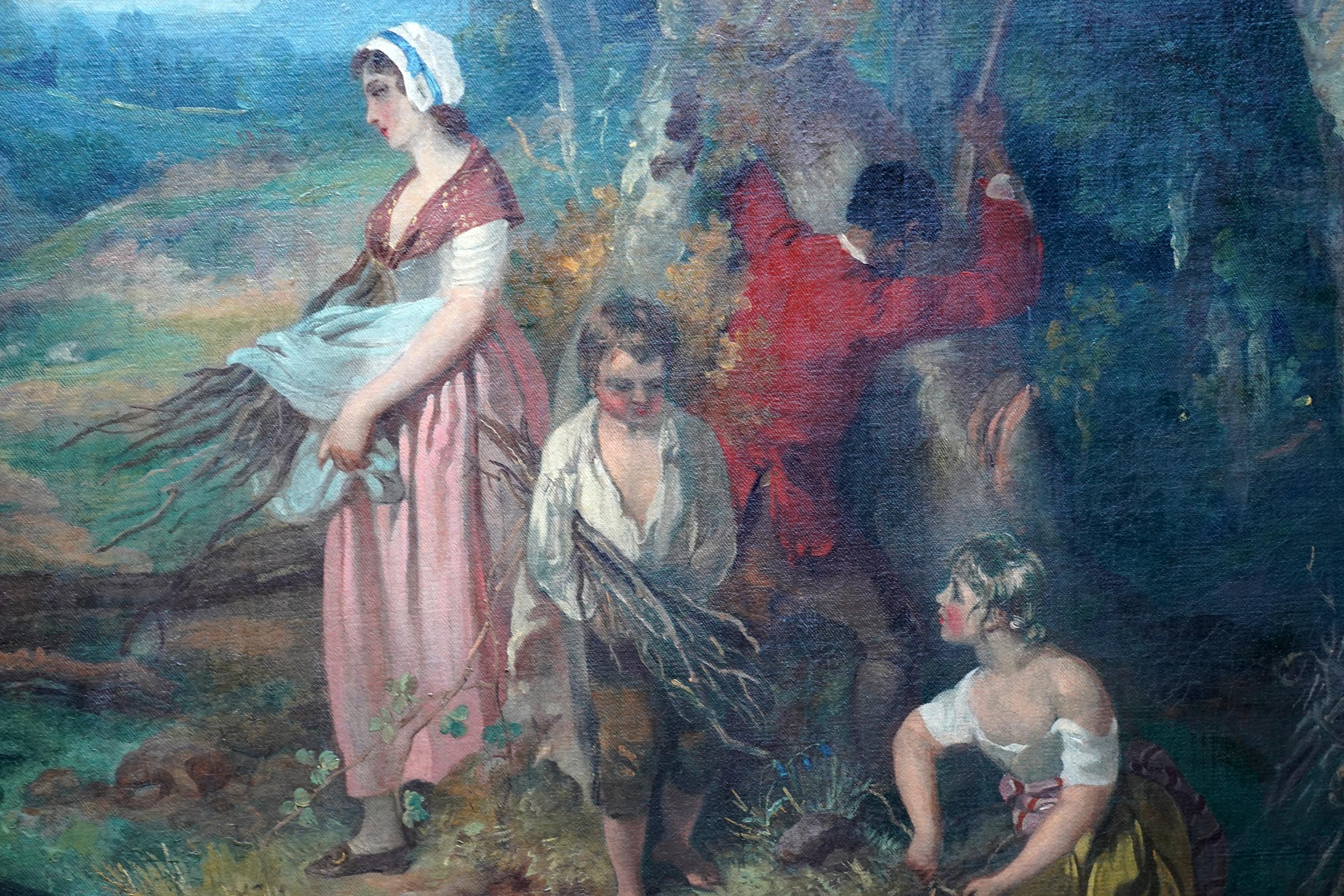 Famiglia che raccoglie combustibile invernale in un paesaggio - dipinto ad olio di un vecchio maestro britannico in vendita 1