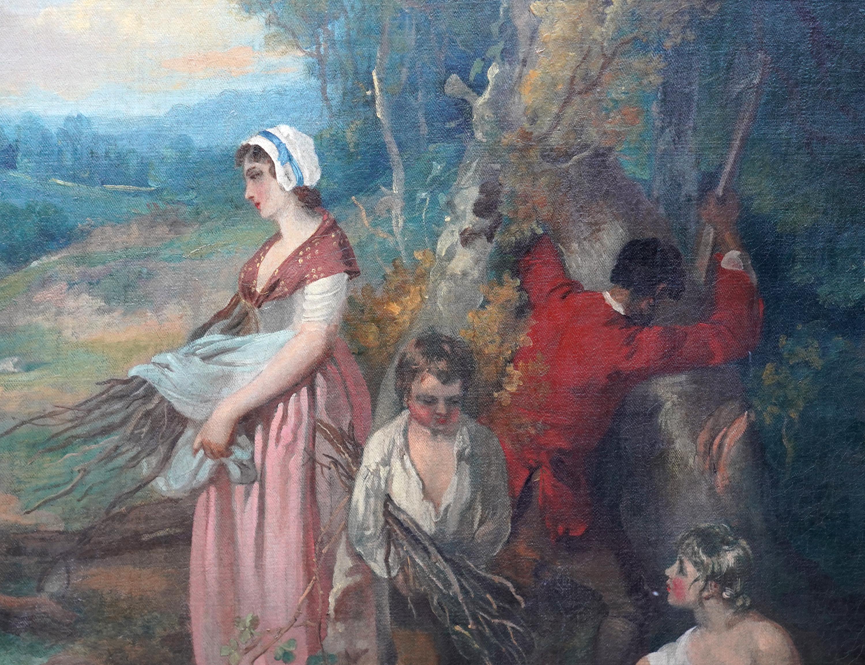 Famiglia che raccoglie combustibile invernale in un paesaggio - dipinto ad olio di un vecchio maestro britannico in vendita 2