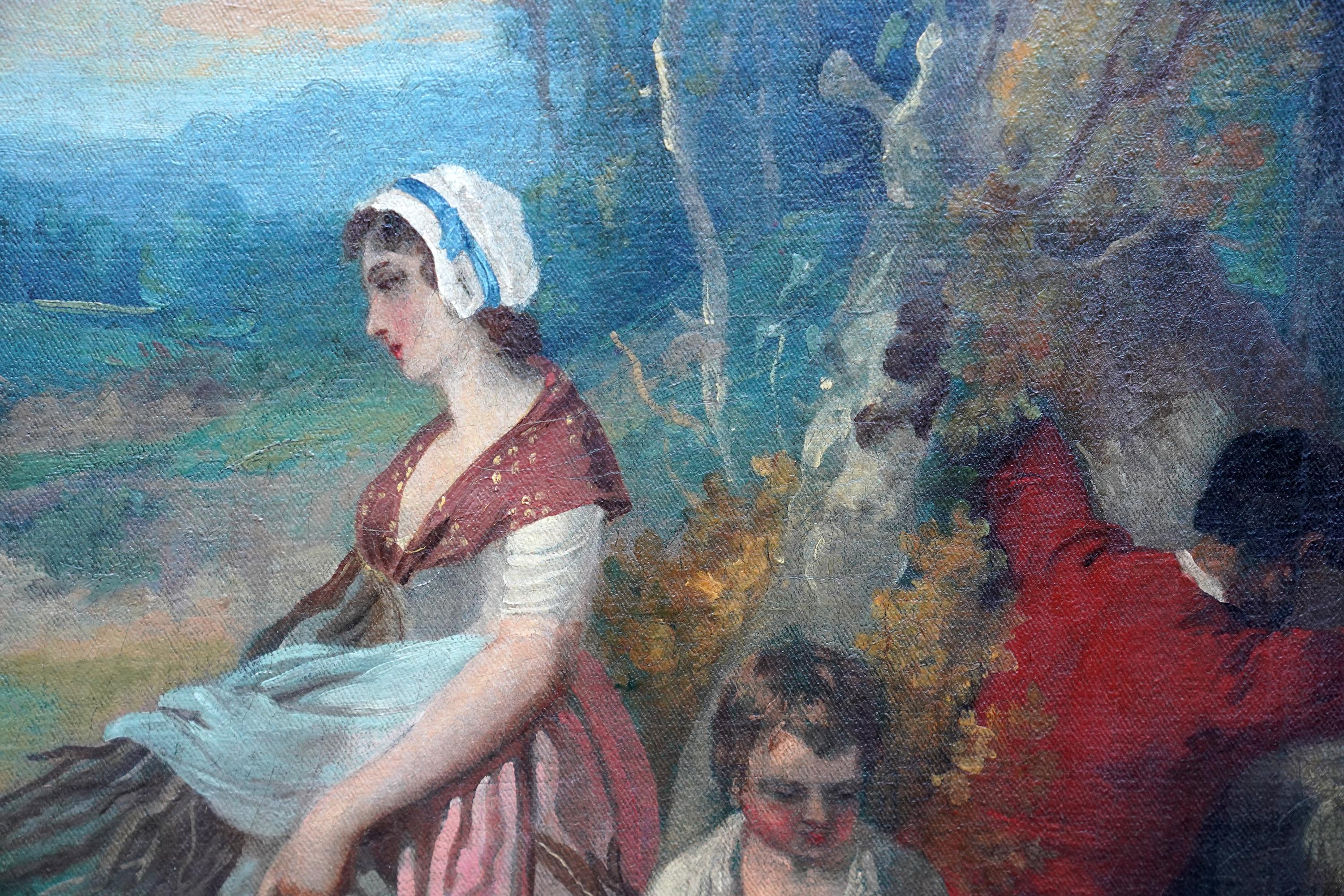 Famiglia che raccoglie combustibile invernale in un paesaggio - dipinto ad olio di un vecchio maestro britannico in vendita 3